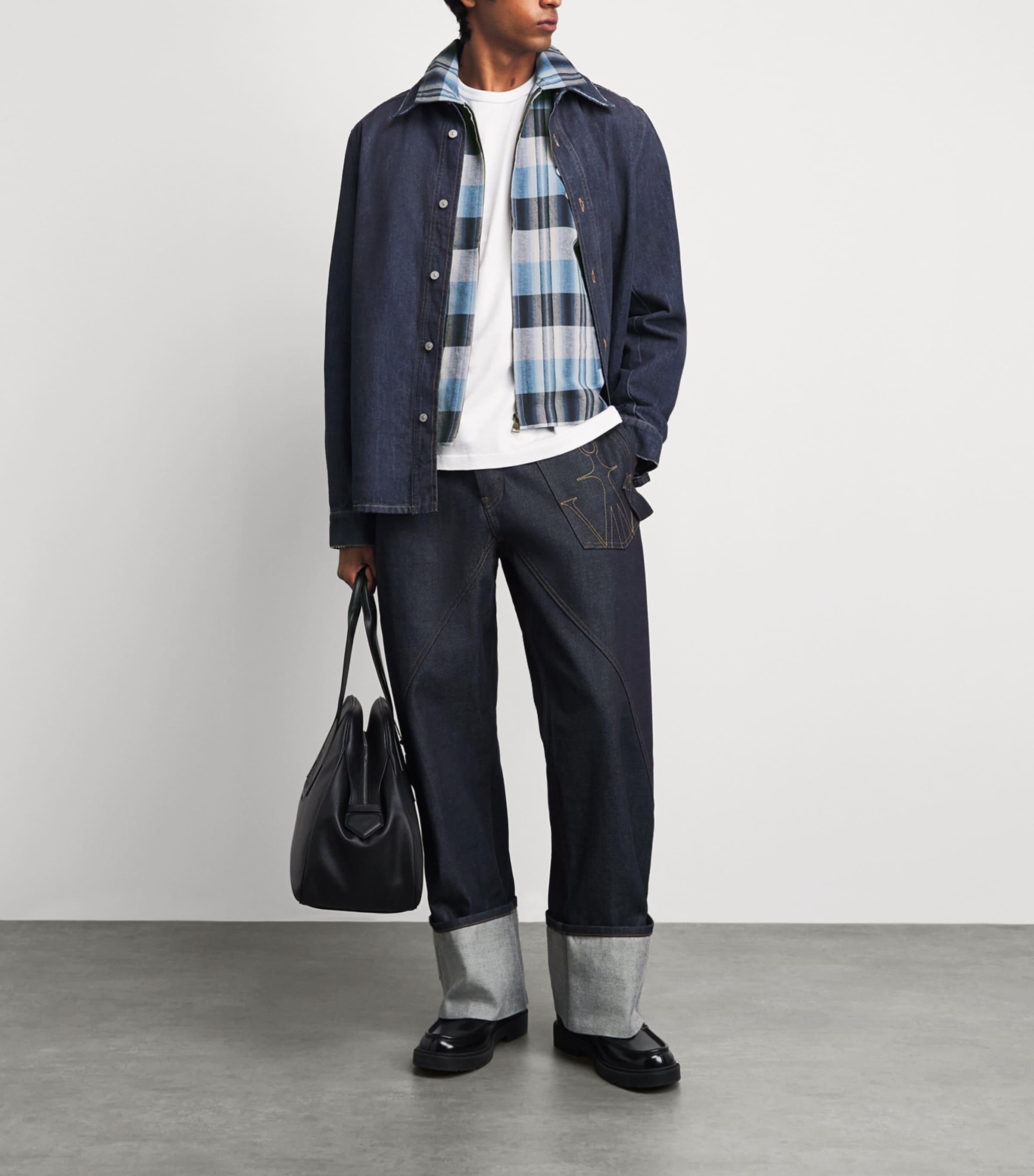JW Anderson Mens Cotton Check Bomber Jacket Navy/blue Image 2