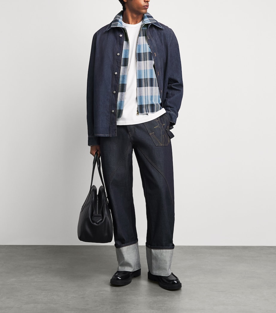 JW Anderson Mens Cotton Check Bomber Jacket Navy/blue Image 2