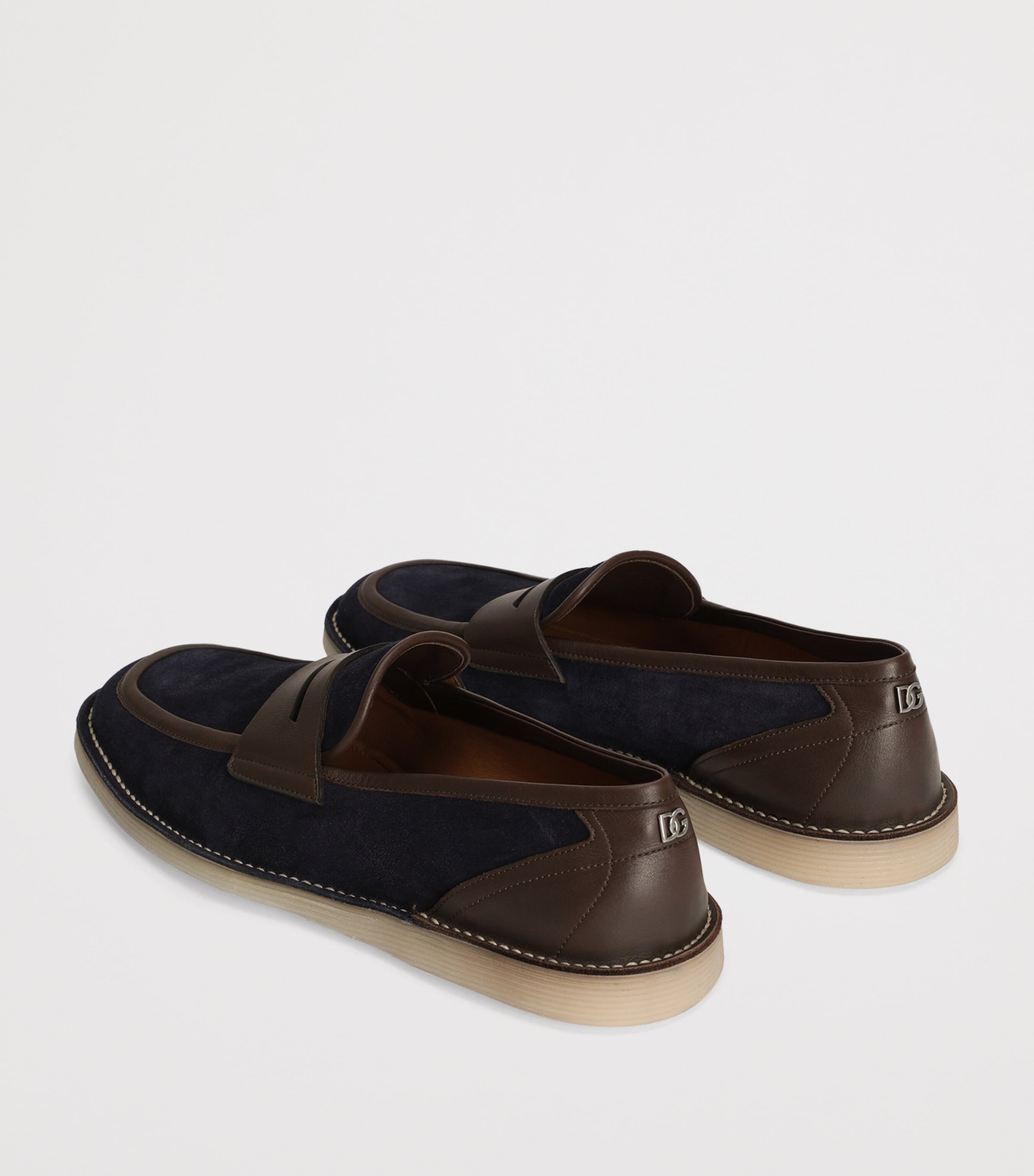 Suede and Leather Logo Loafers 89428-BLU/BROWN Image 3