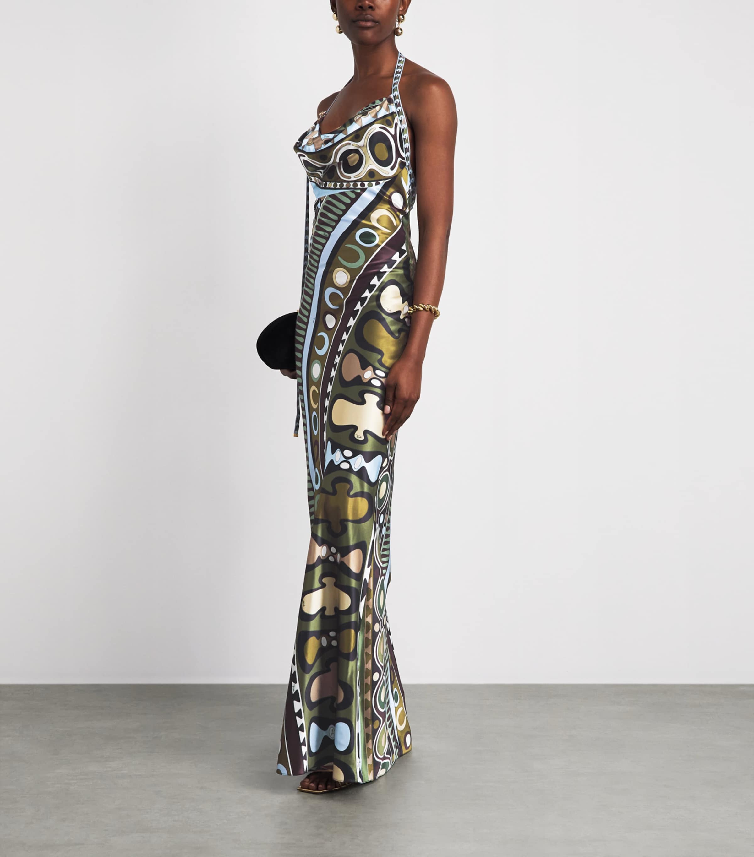 PUCCI Womens Satin Soleil Maxi Dress Khaki Image 2
