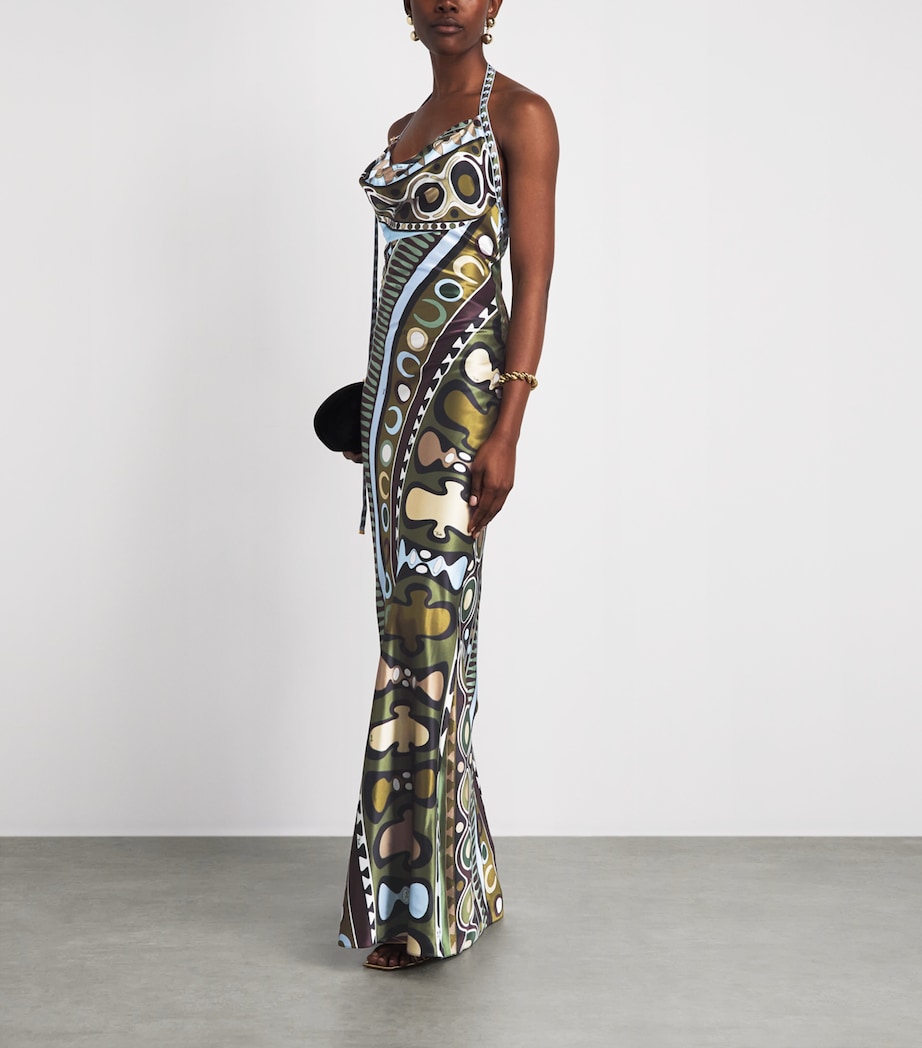 PUCCI Womens Satin Soleil Maxi Dress Khaki Image 2
