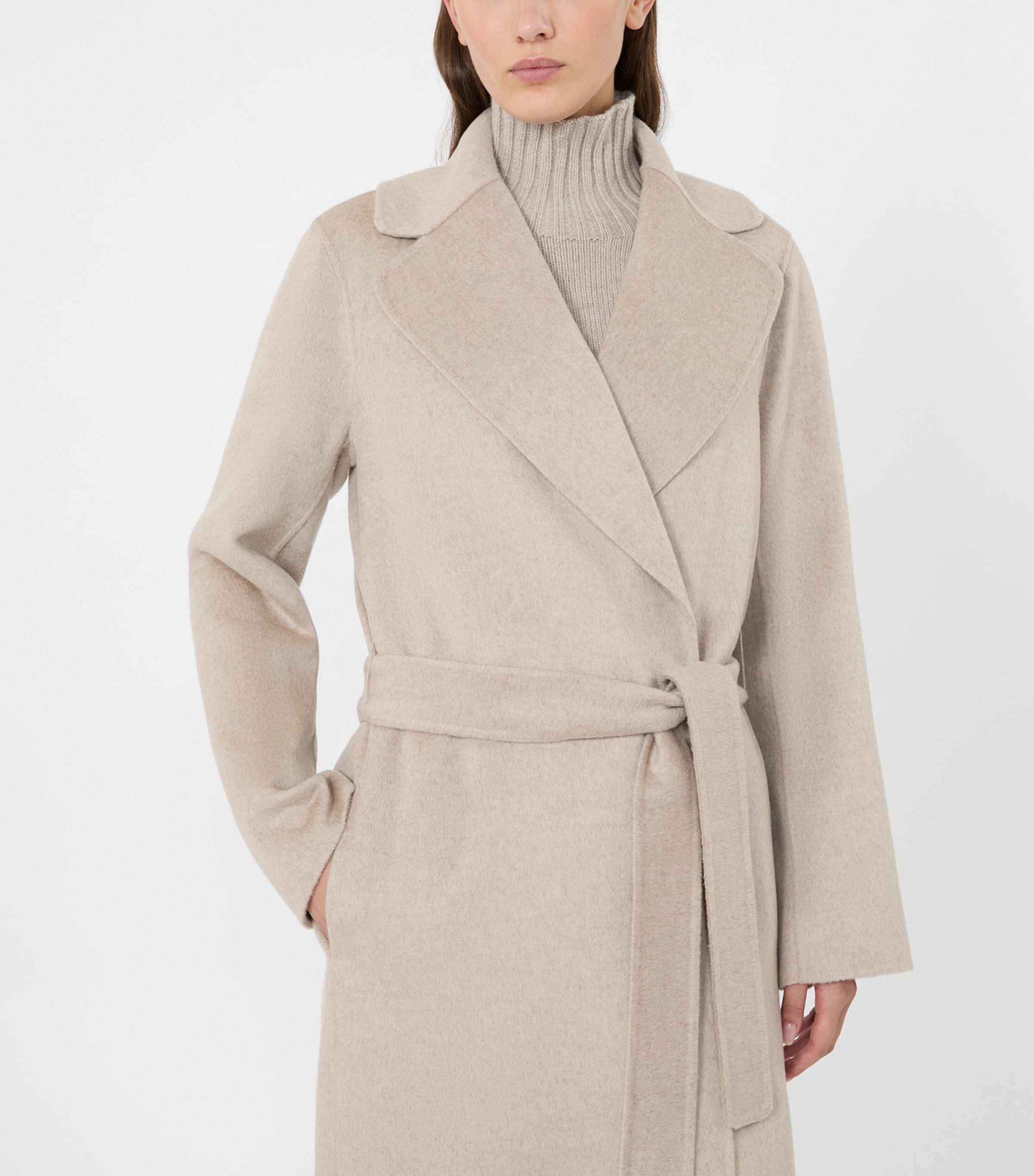 Max Mara Womens Virgin Wool-Cashmere Belted Coat Beige Image 5