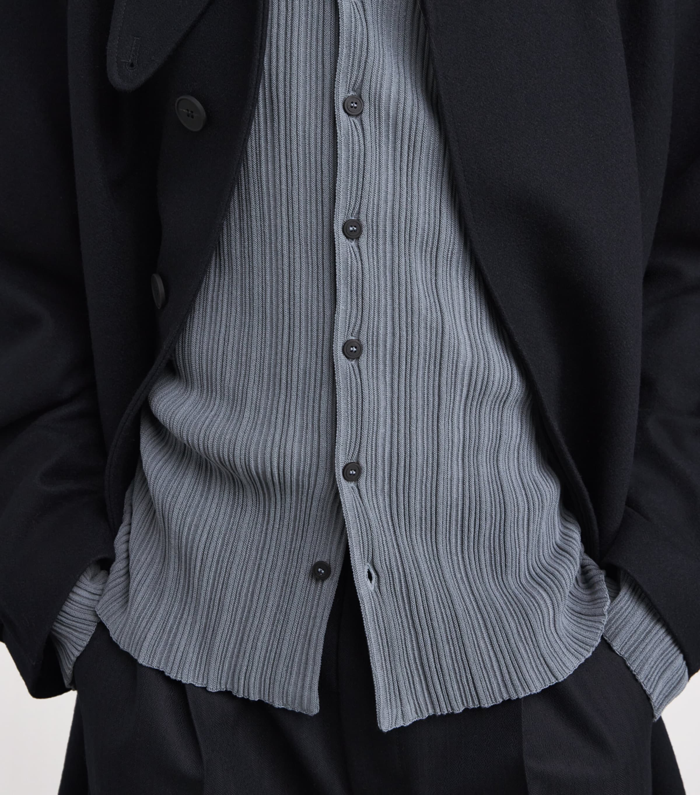 Cotton-Blend Ribbed Polo Cardigan ASH BLUE Image 6