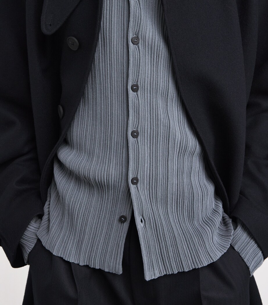 Cotton-Blend Ribbed Polo Cardigan ASH BLUE Image 6