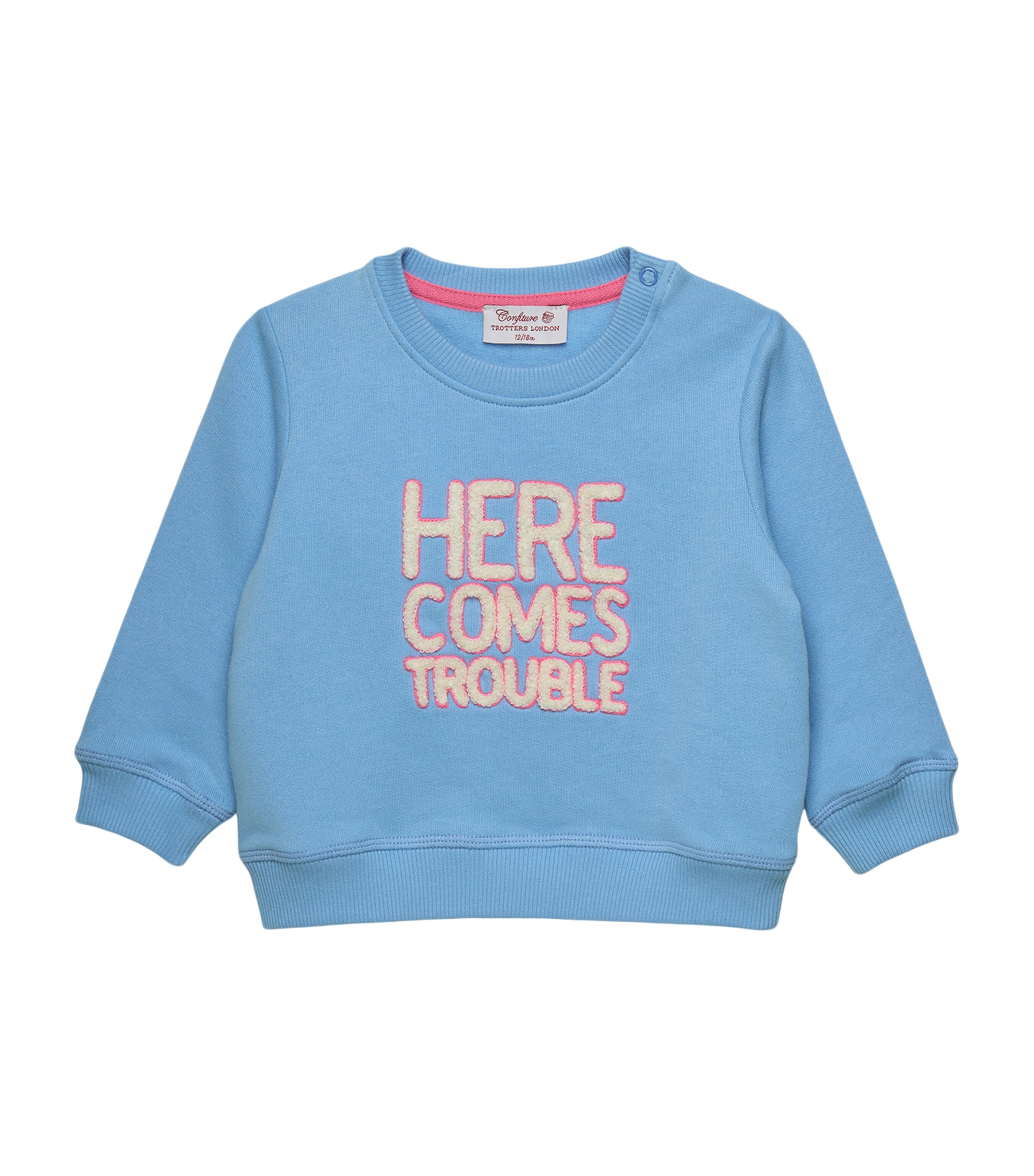 Trotters Cotton Here Comes Trouble Sweatshirt (3-24 Months) Blue/pink Image 1