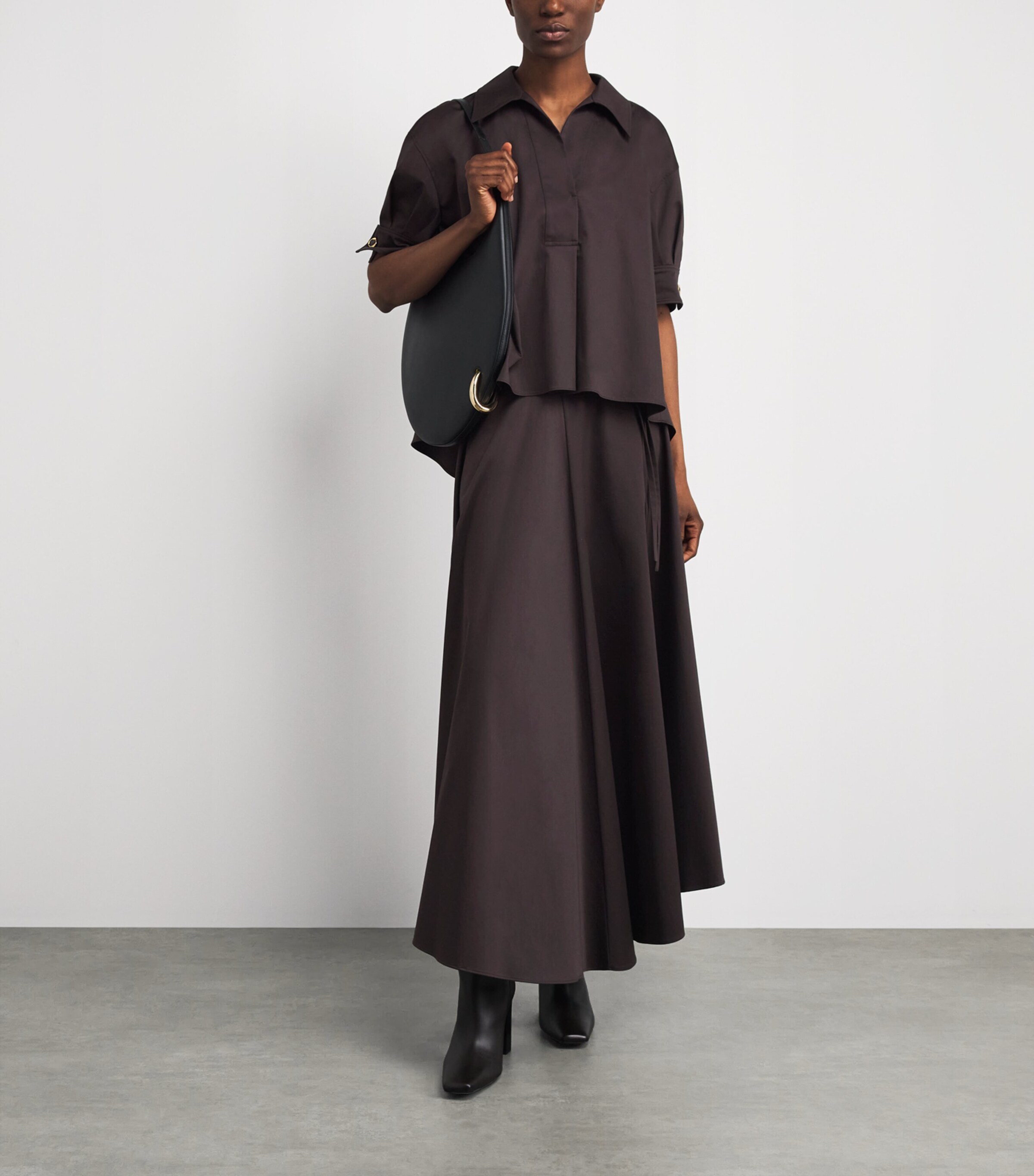 Agnona Womens Stretch-Cotton Midi Skirt Brown Chocolate Image 2