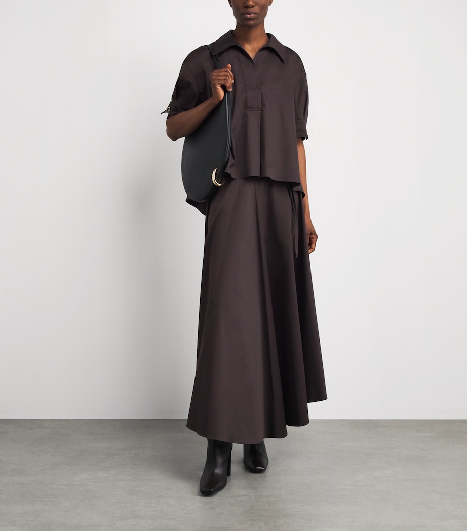 Agnona Womens Stretch-Cotton Midi Skirt Brown Chocolate Image 2