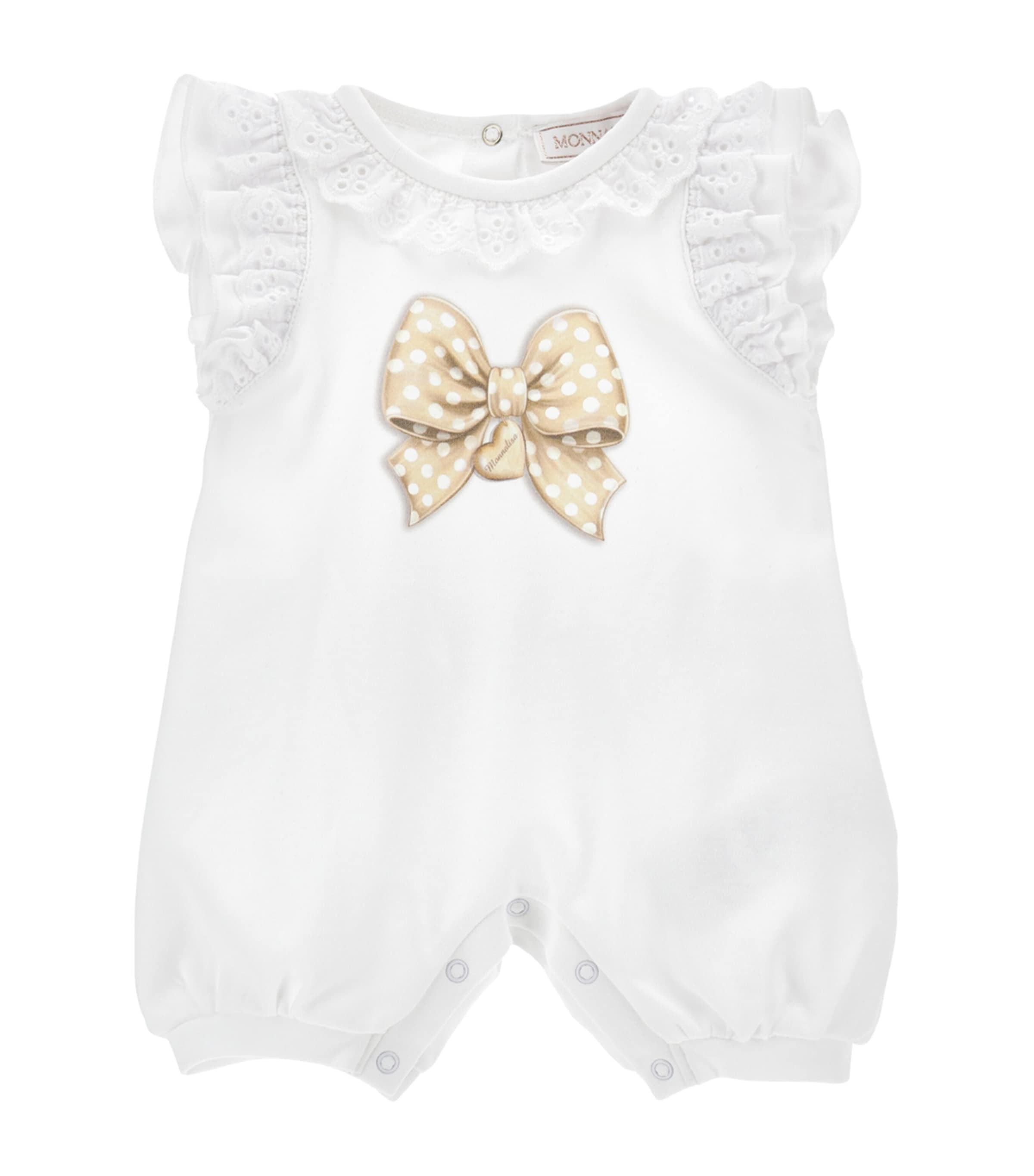 Monnalisa Cotton Bow Print Playsuit In White