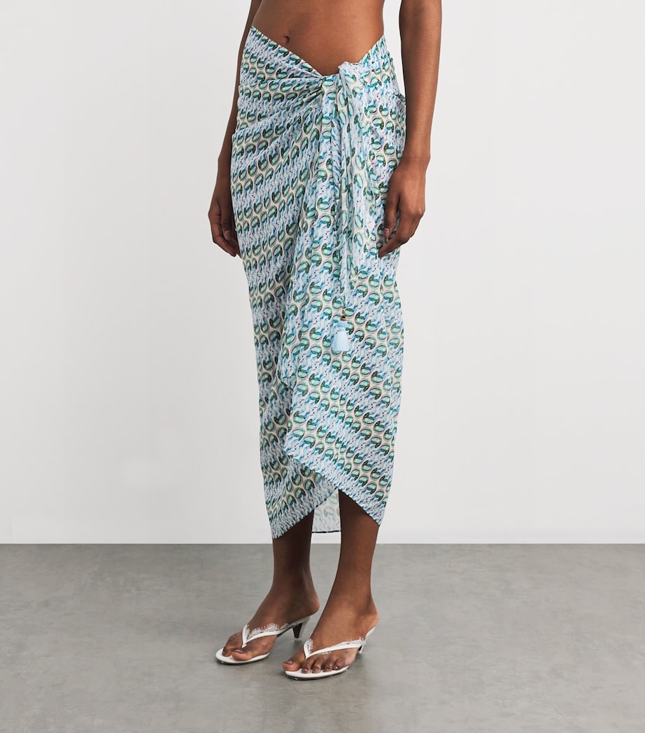 Silk-Cotton Duck Print Pareo BLU GLSS SWAN AO 417 Image 3
