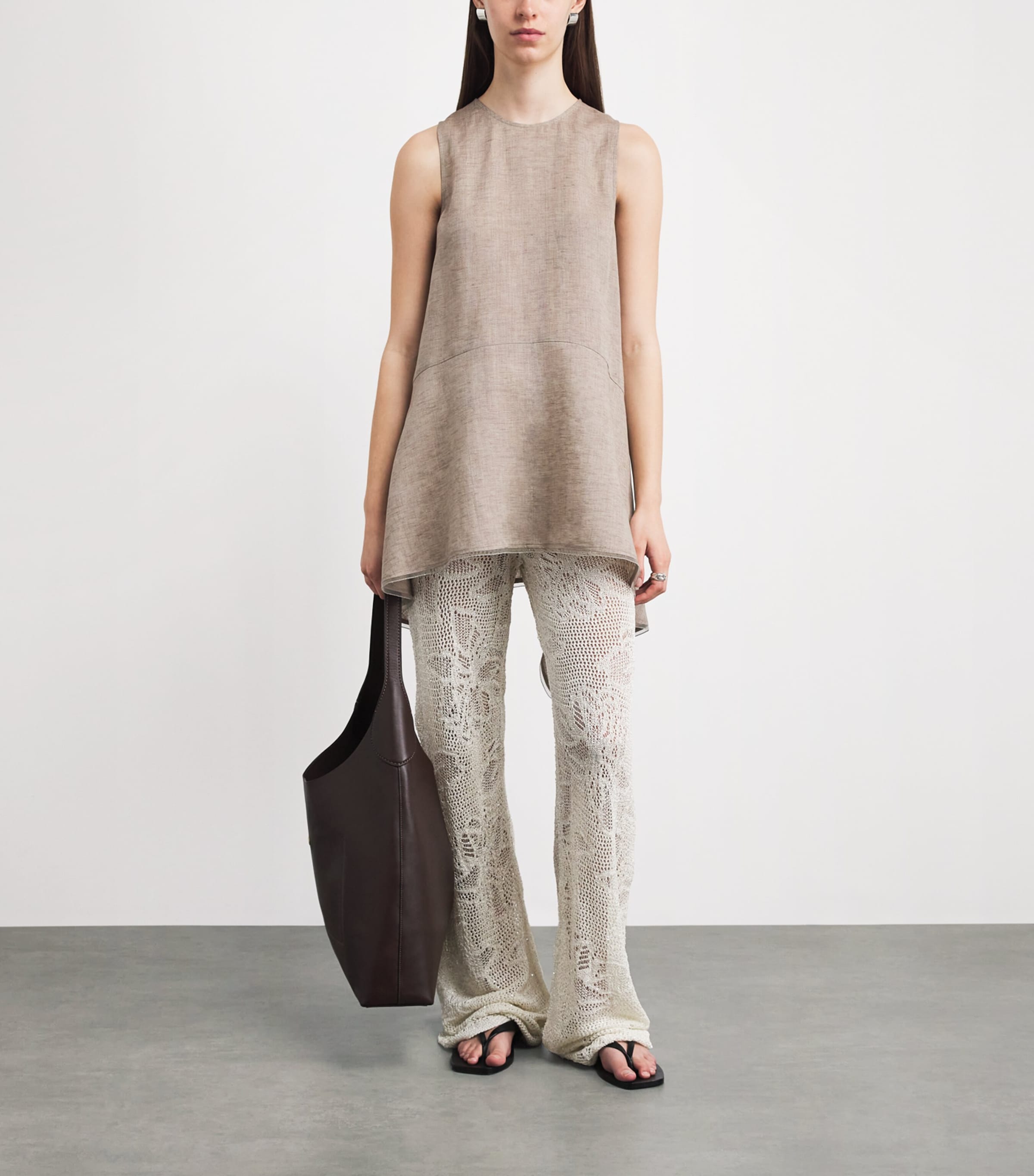 Fabiana Filippi Womens Sequin-Embellished Crochet Trousers Mastice Image 2