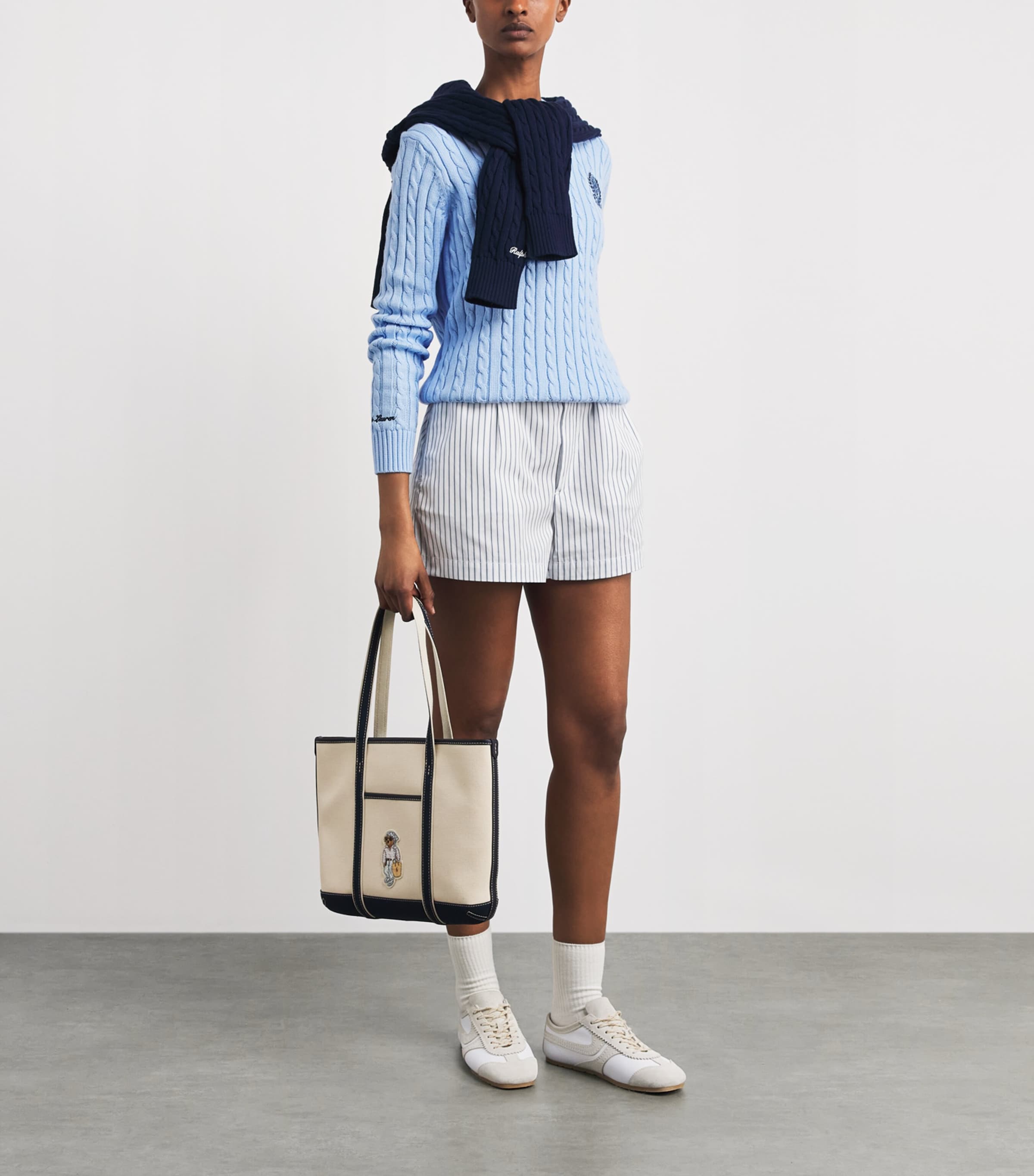 Polo Ralph Lauren Womens x Wimbledon Cable-Knit Polo Sweater Office Blue Image 2