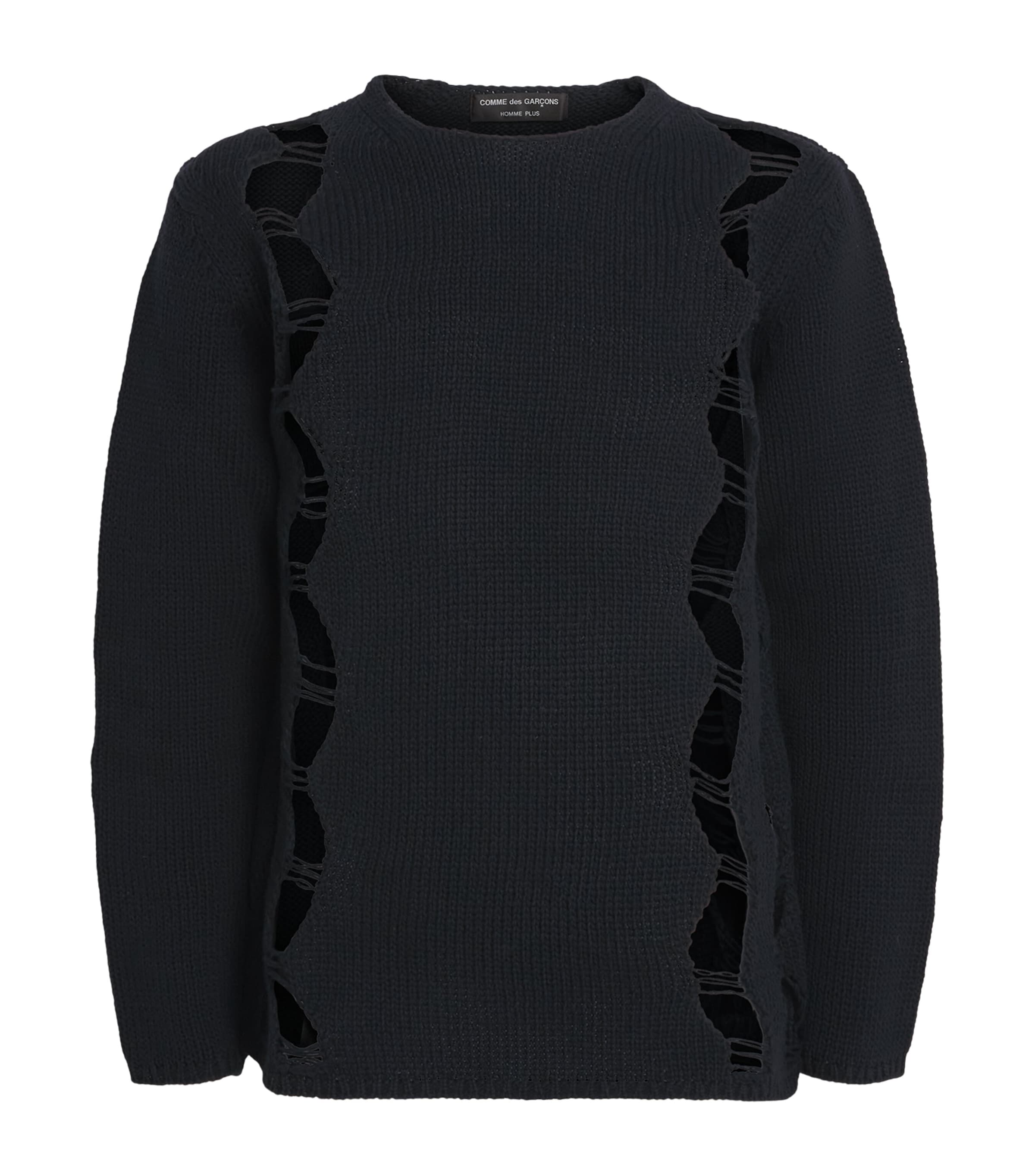 Comme Des Garçons Homme Plus Mens Cotton-Blend Distressed Sweater Black Image 1