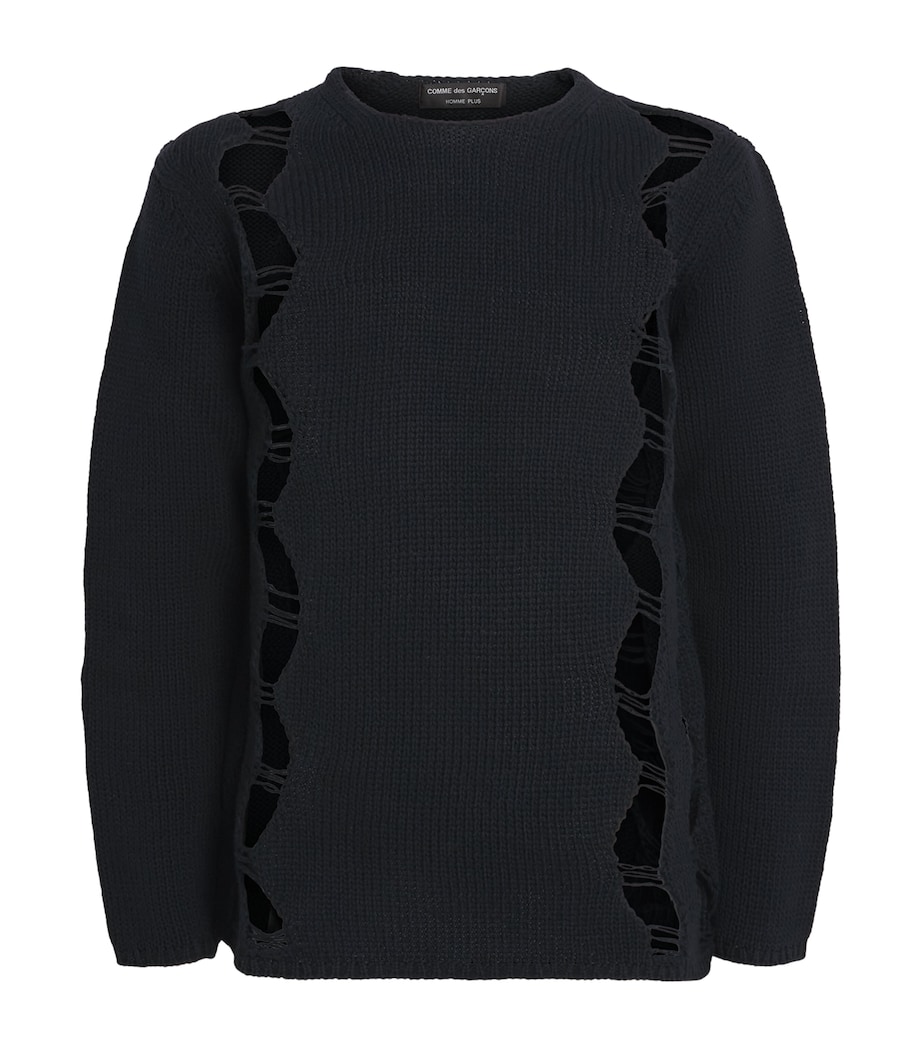Comme Des Garçons Homme Plus Mens Cotton-Blend Distressed Sweater Black Image 1