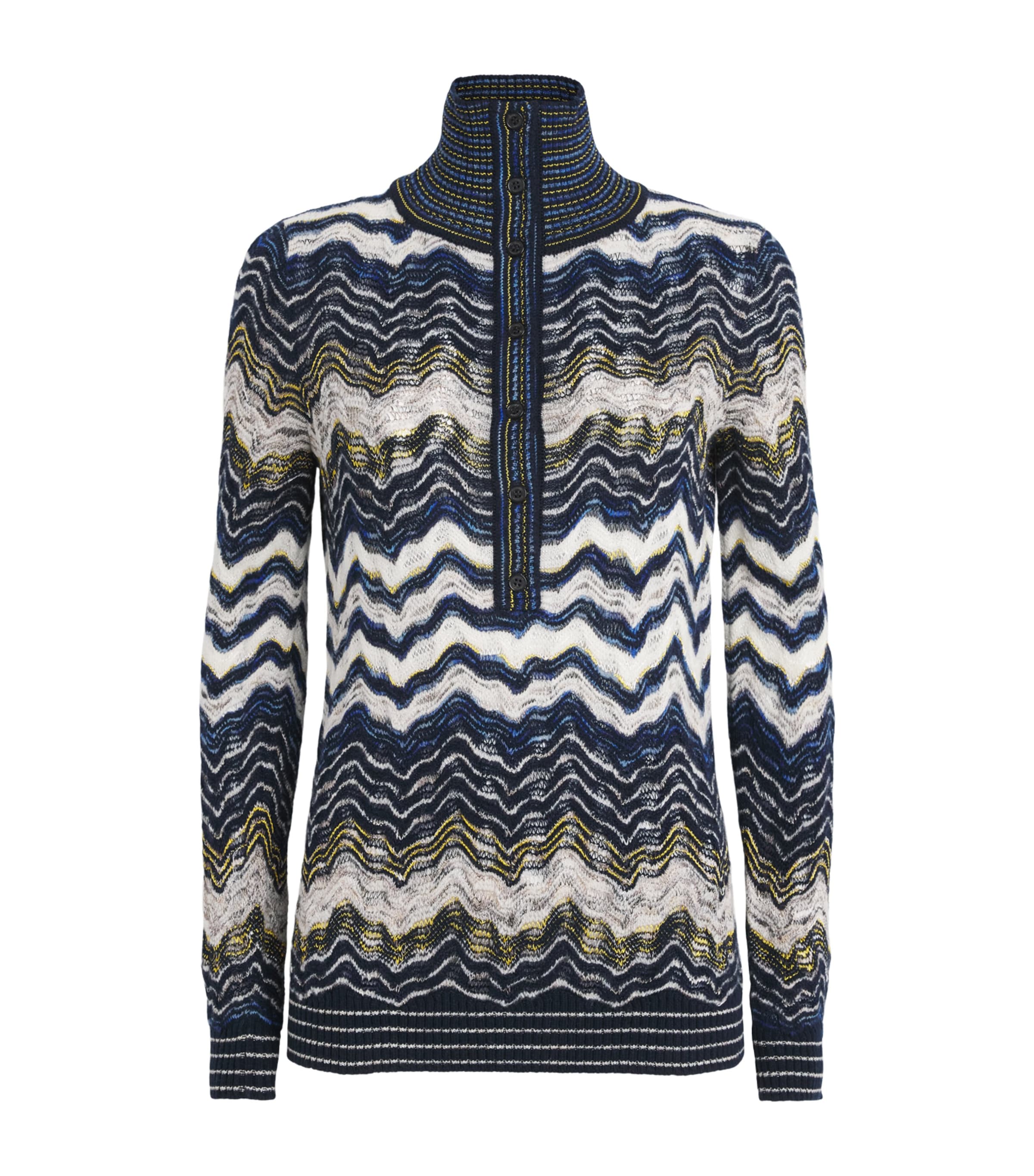 Missoni Womens Wool-Blend Jacquard Sweater Bl Bs W/ Yl,wt Image 1