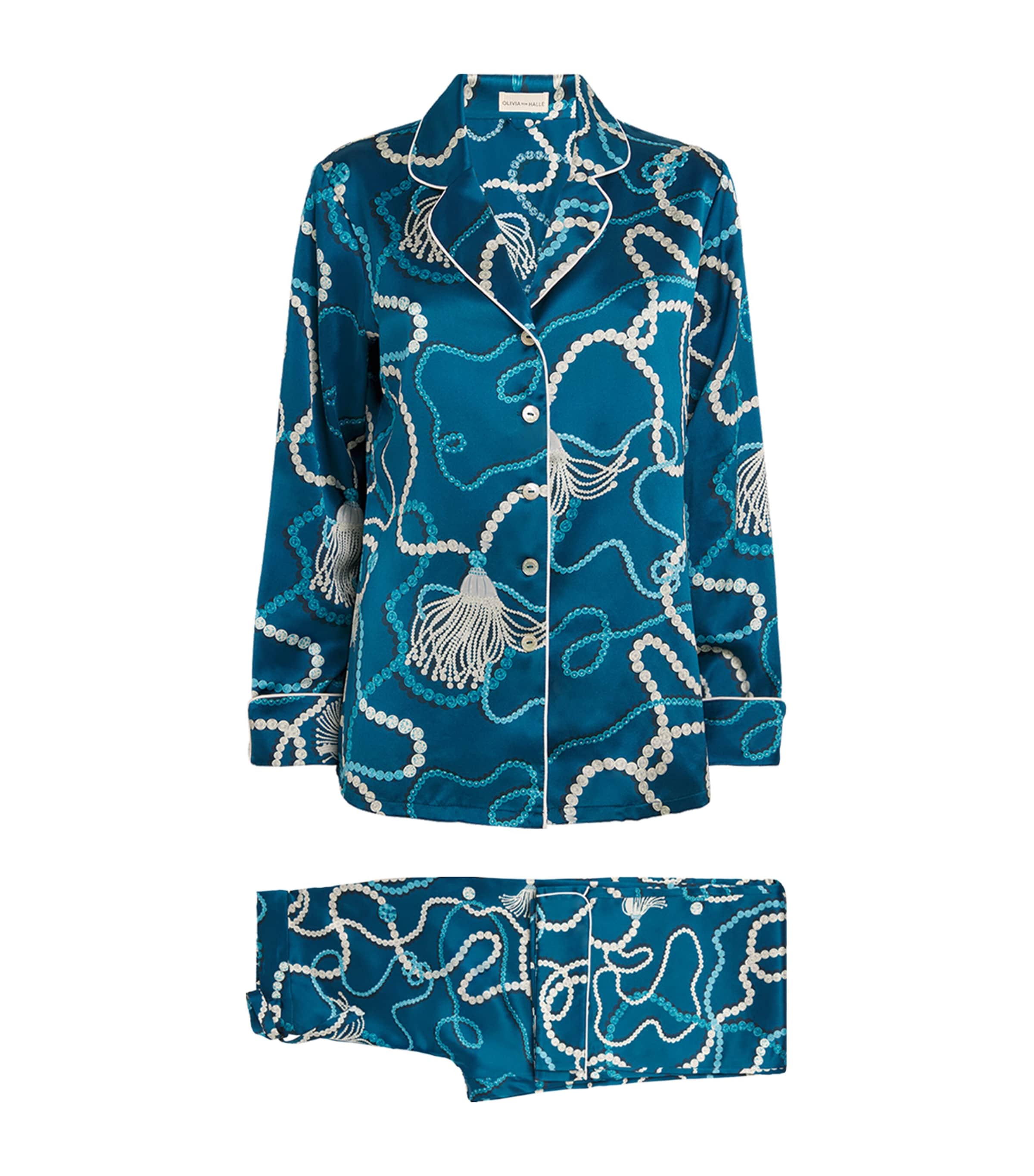 Olivia Von Halle Silk Floral Lila Periwinkle Pyjama Set In Blue