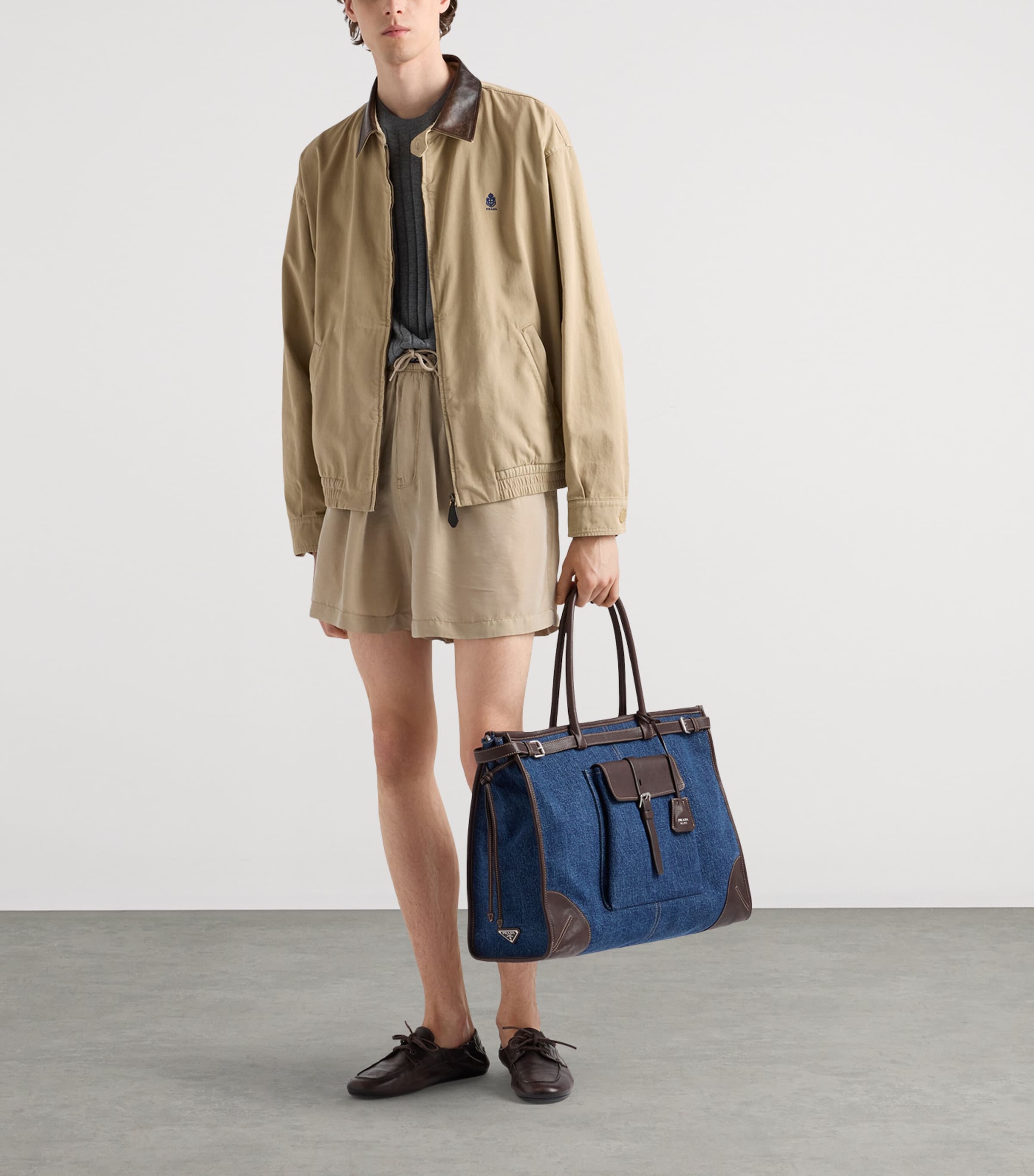 Prada Denim and Leather Bonnie Tote Bag Blue Image 2