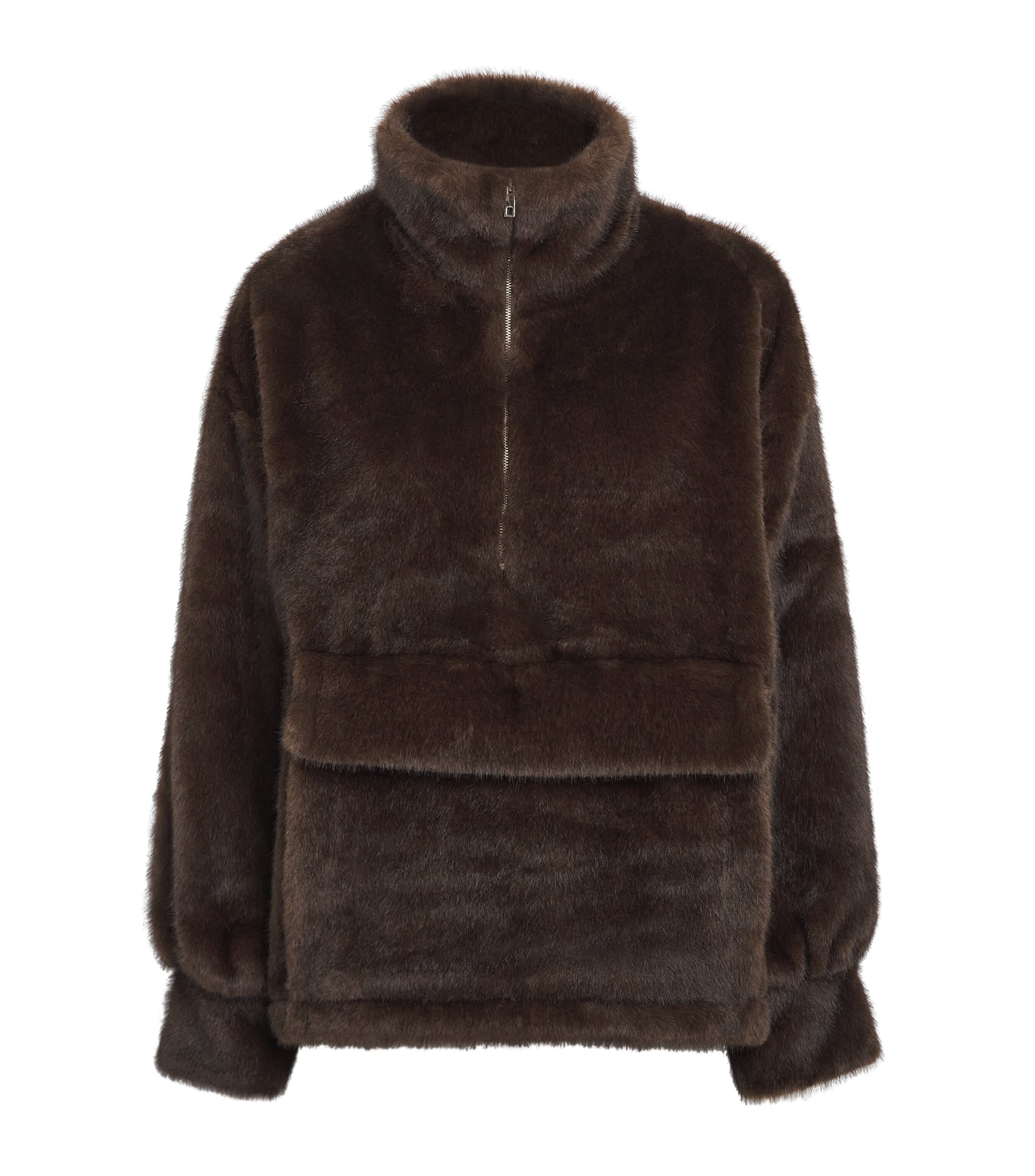 Source Unknown Faux Fur Anorak Sweatshirt In Burgundy