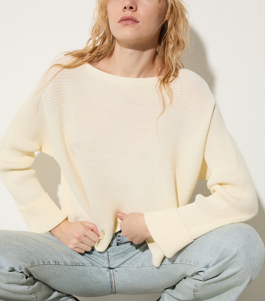 MAX&Co. Womens Cotton-Blend Boat-Neck Sweater Wool White Image 2