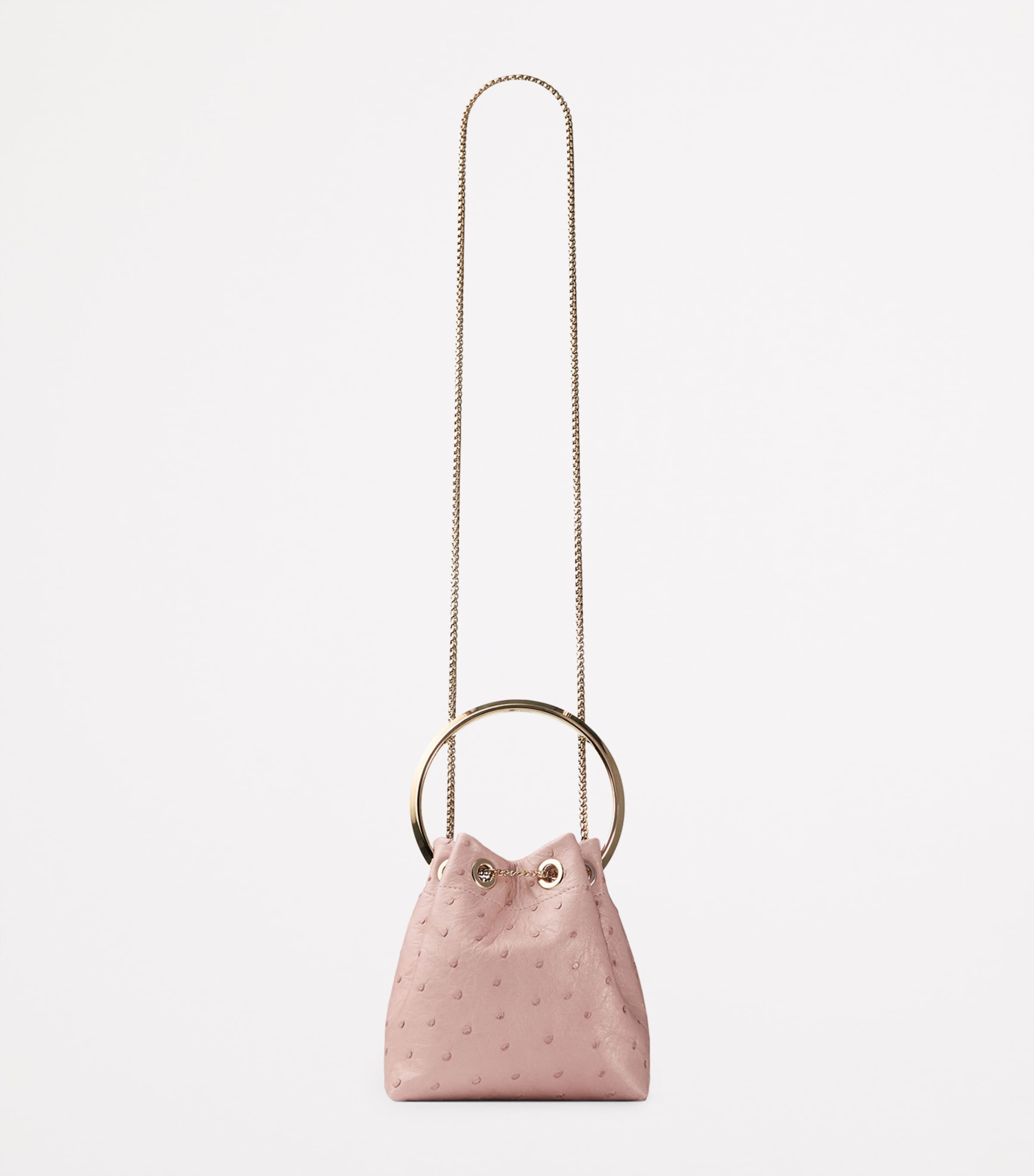 Ostrich Leather Bon Bon Top-Handle Bag ROSE/GOLD Image 4