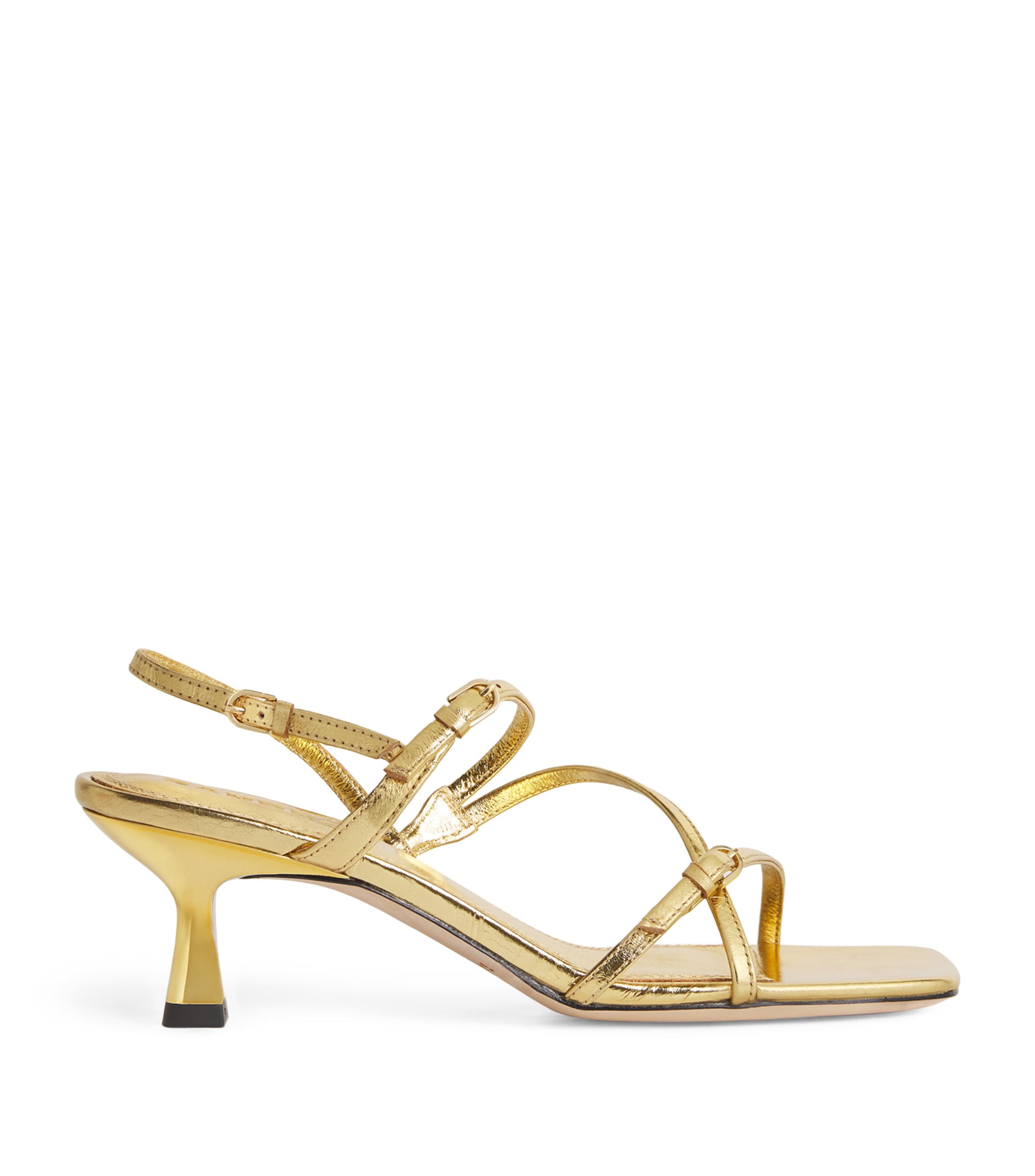 Sandro Metallic Leather Heeled Sandals 65 In Beige