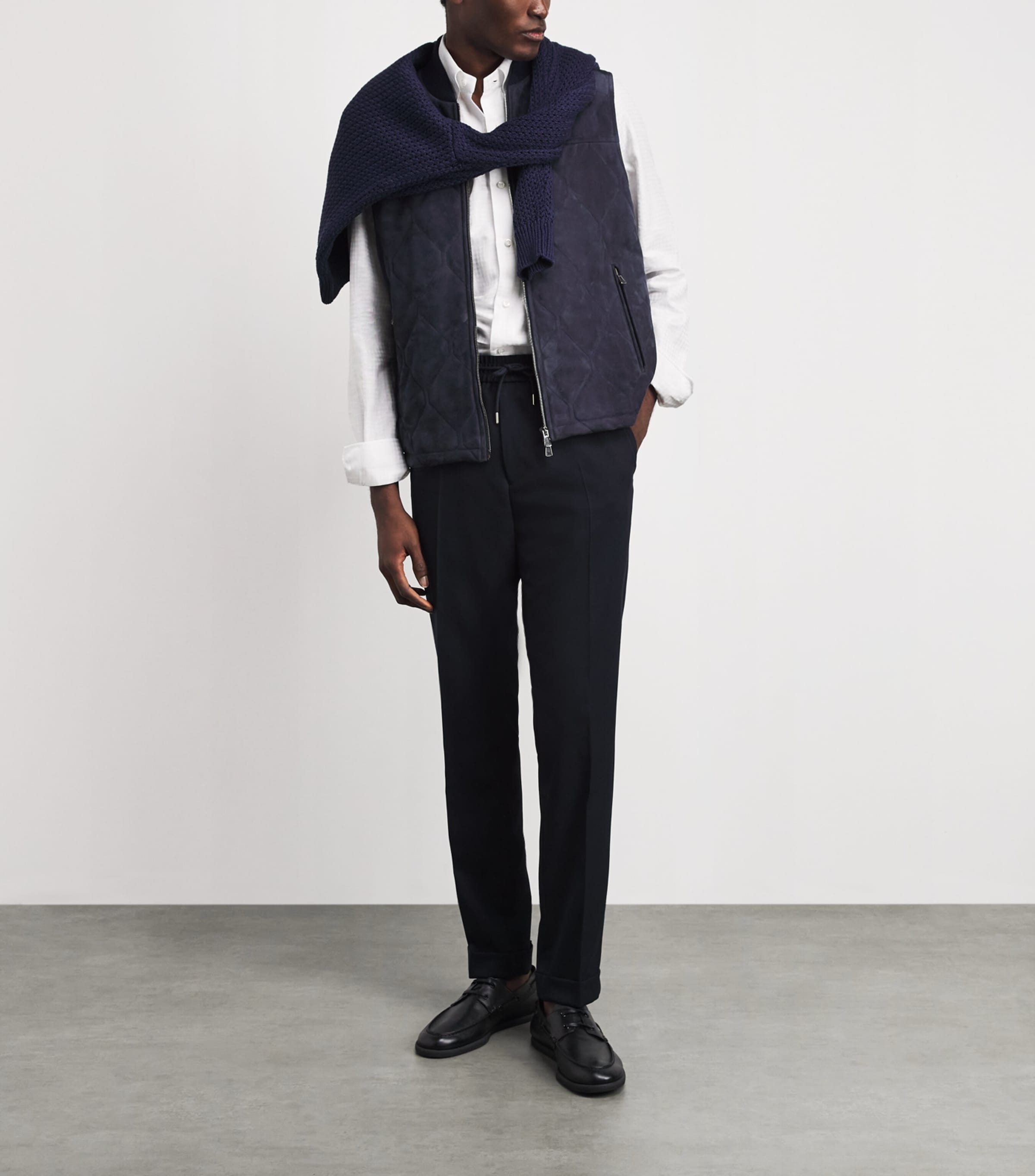 Isaia Mens Suede Quilted Gilet Image 2