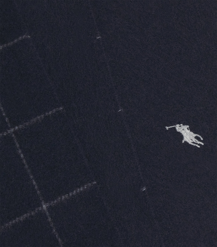 Wool-Blend Windowpane Check Scarf BLUE Image 4