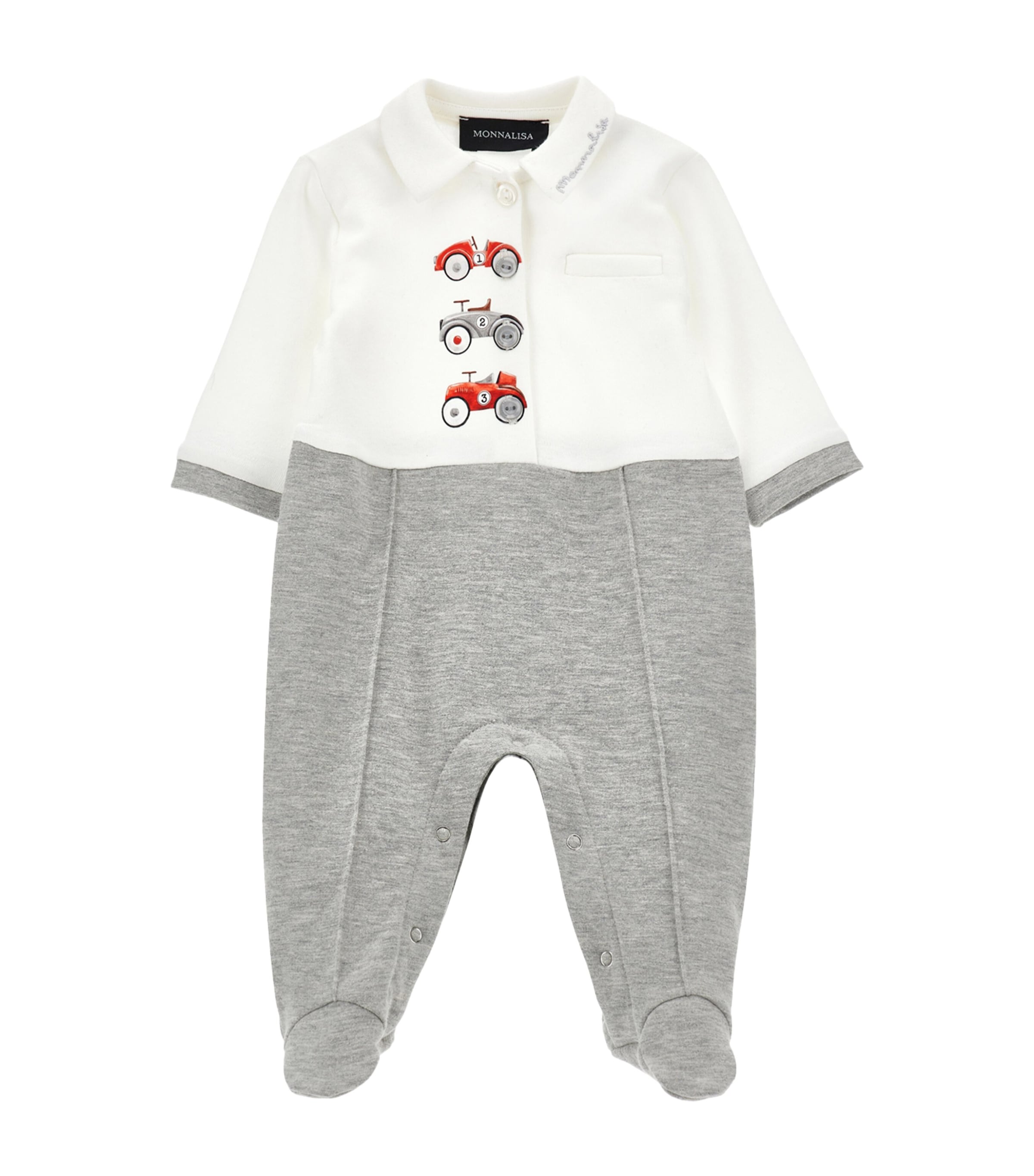 Monnalisa Embroidered Cars All-in-one In Gray