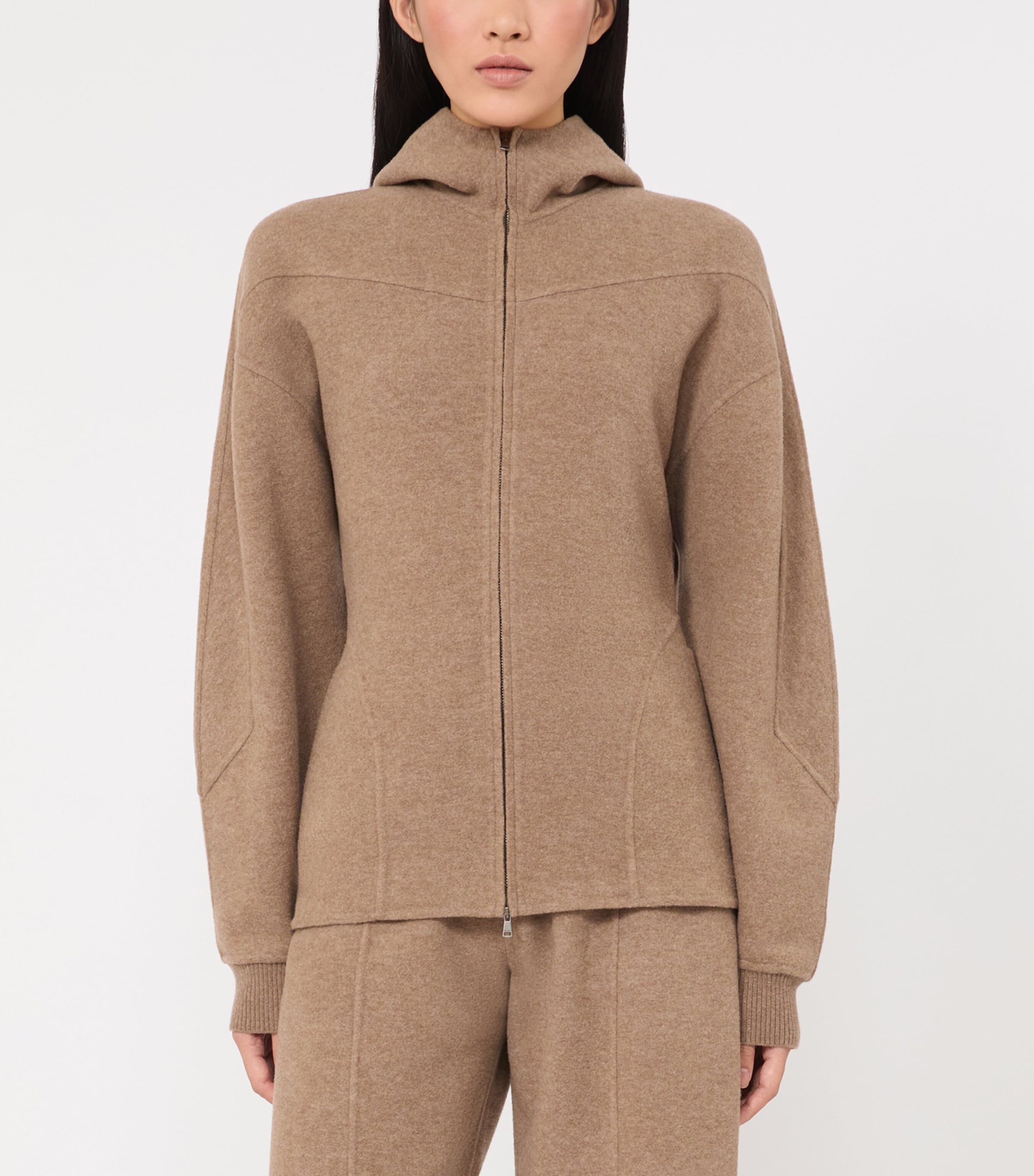 Max Mara Womens Virgin Wool-Blend Zip-Up Hoodie Beige Image 2