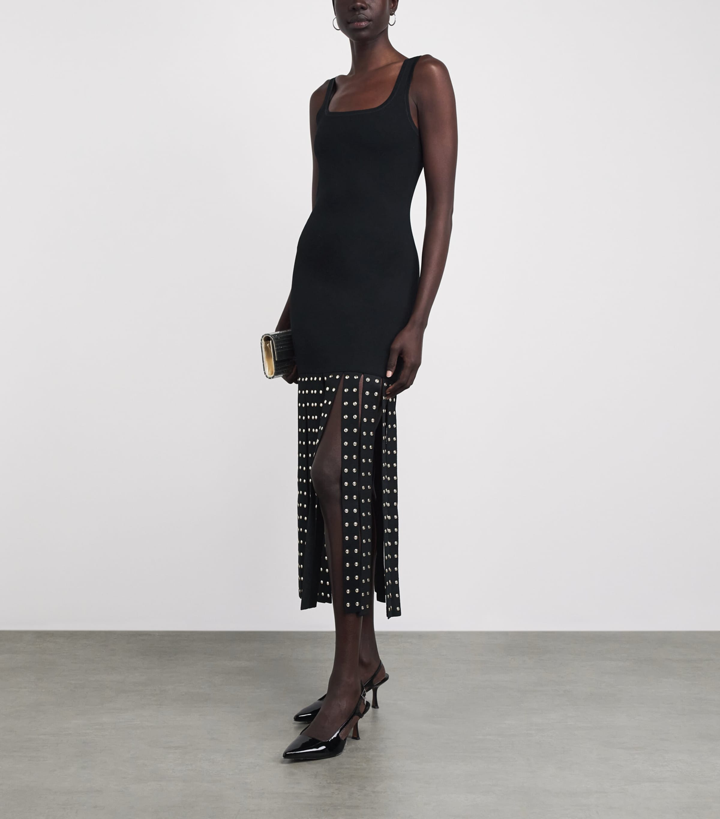 Sandro Paris Womens Knitted Fringe Midi Dress Black Image 2
