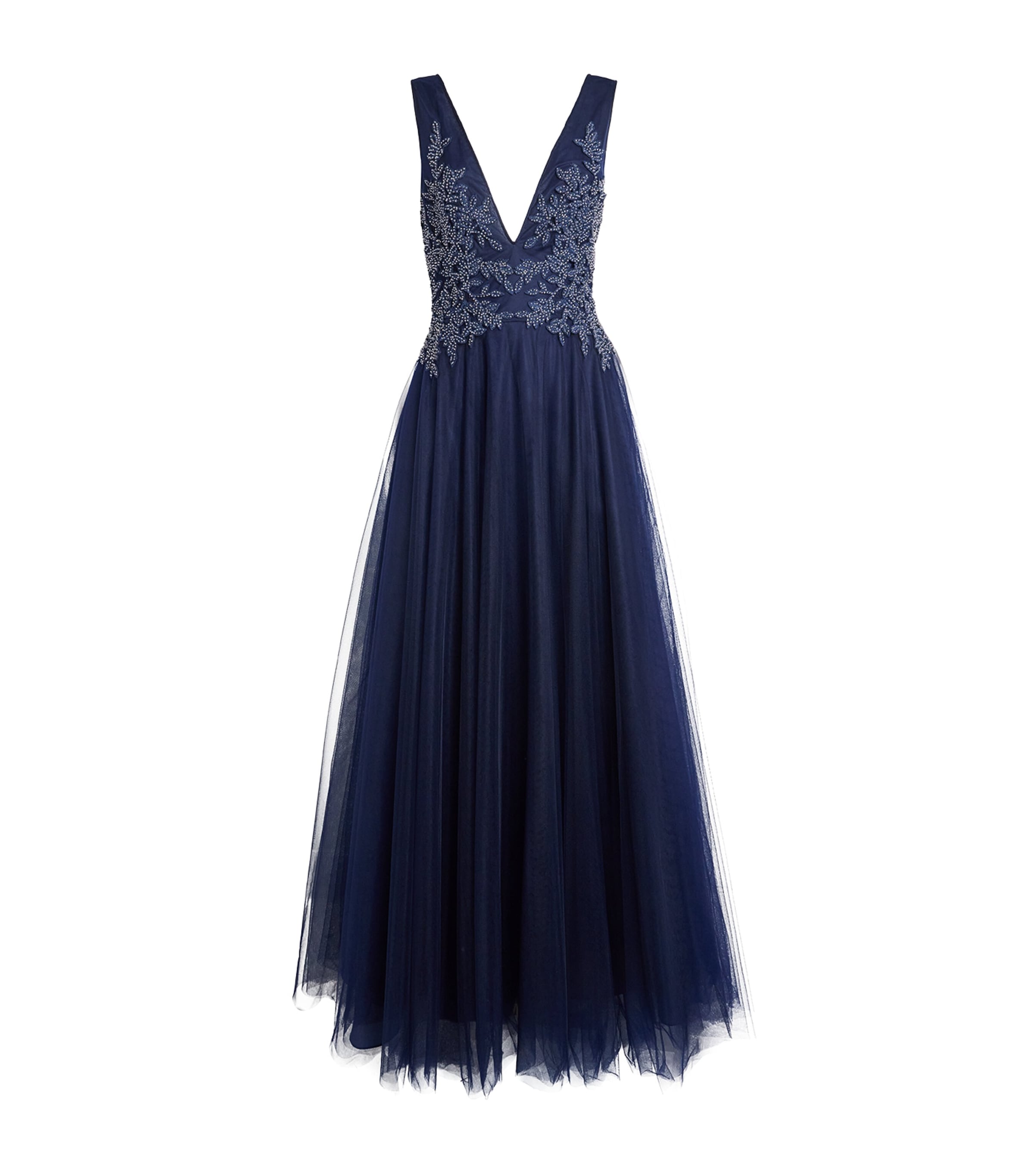 Costarellos Tulle Graciella Gown In Blue
