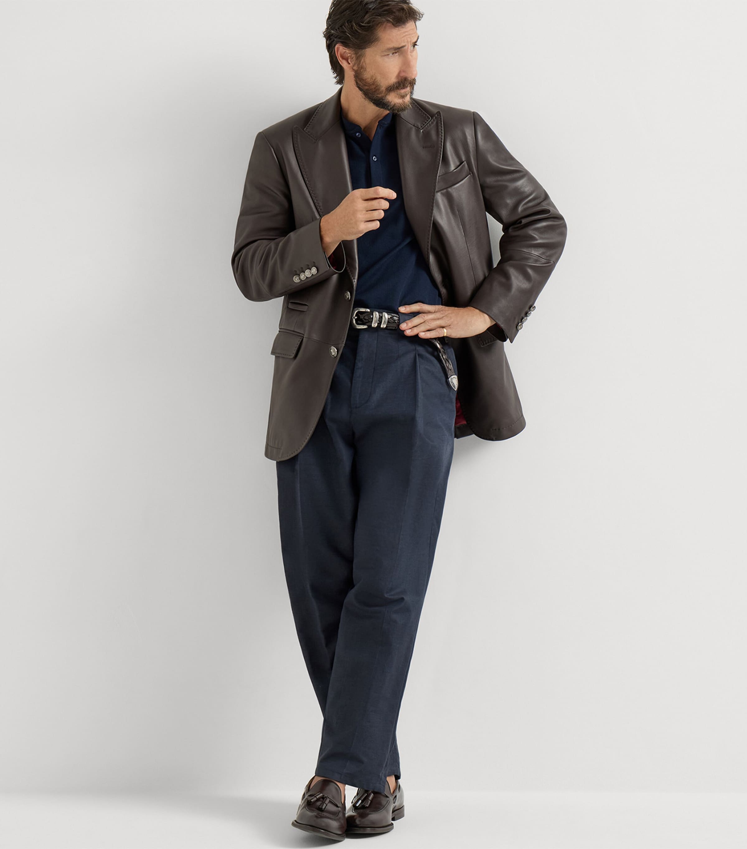 Leather Single-Breasted Blazer CQV27 Image 2