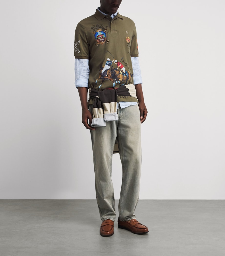 Polo Ralph Lauren Mens Cotton Equestrian Print Polo Shirt Basic Olive Image 2