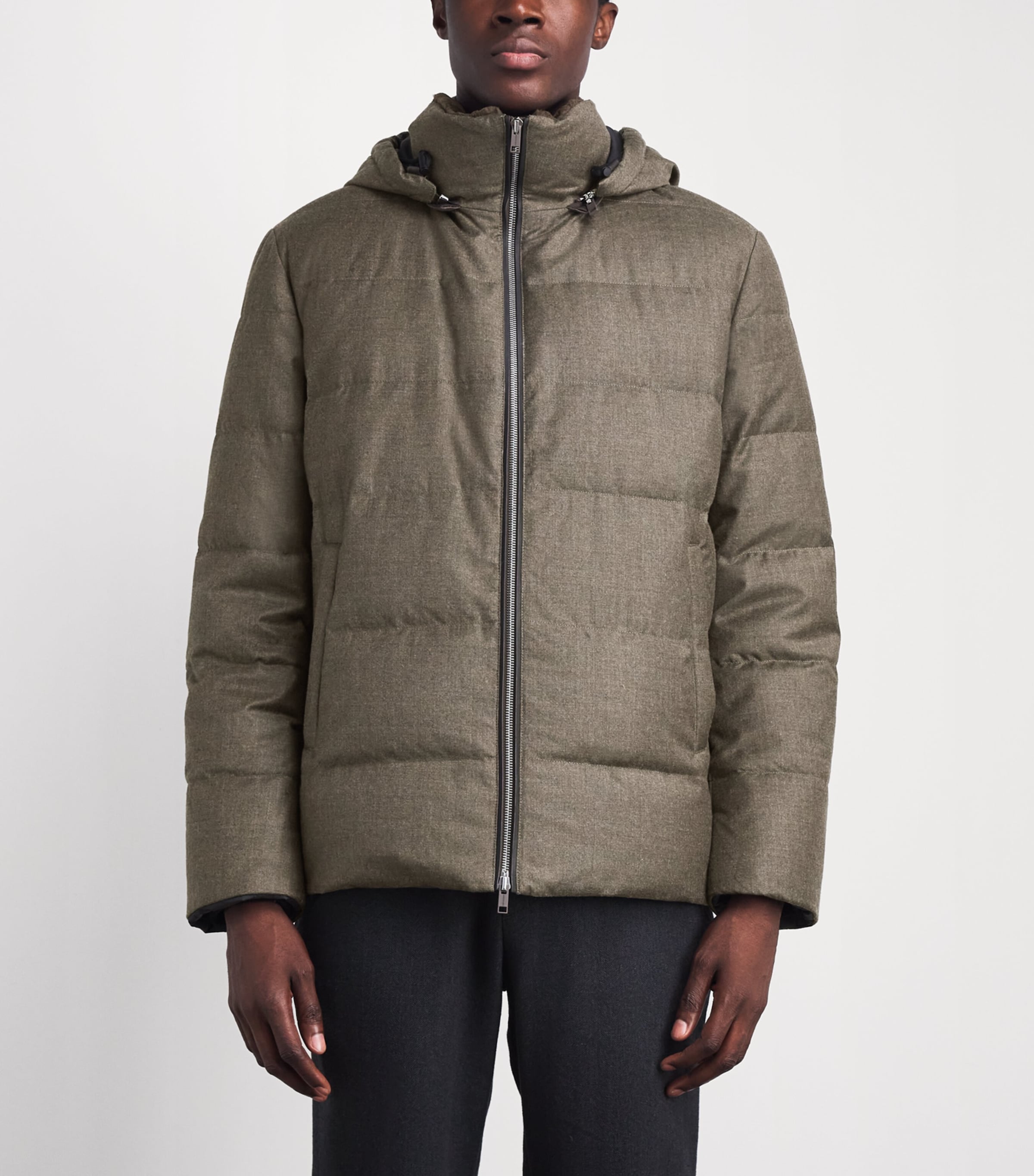 Yves Salomon Mens Down Wool-Silk Hooded Parka Earth Image 4