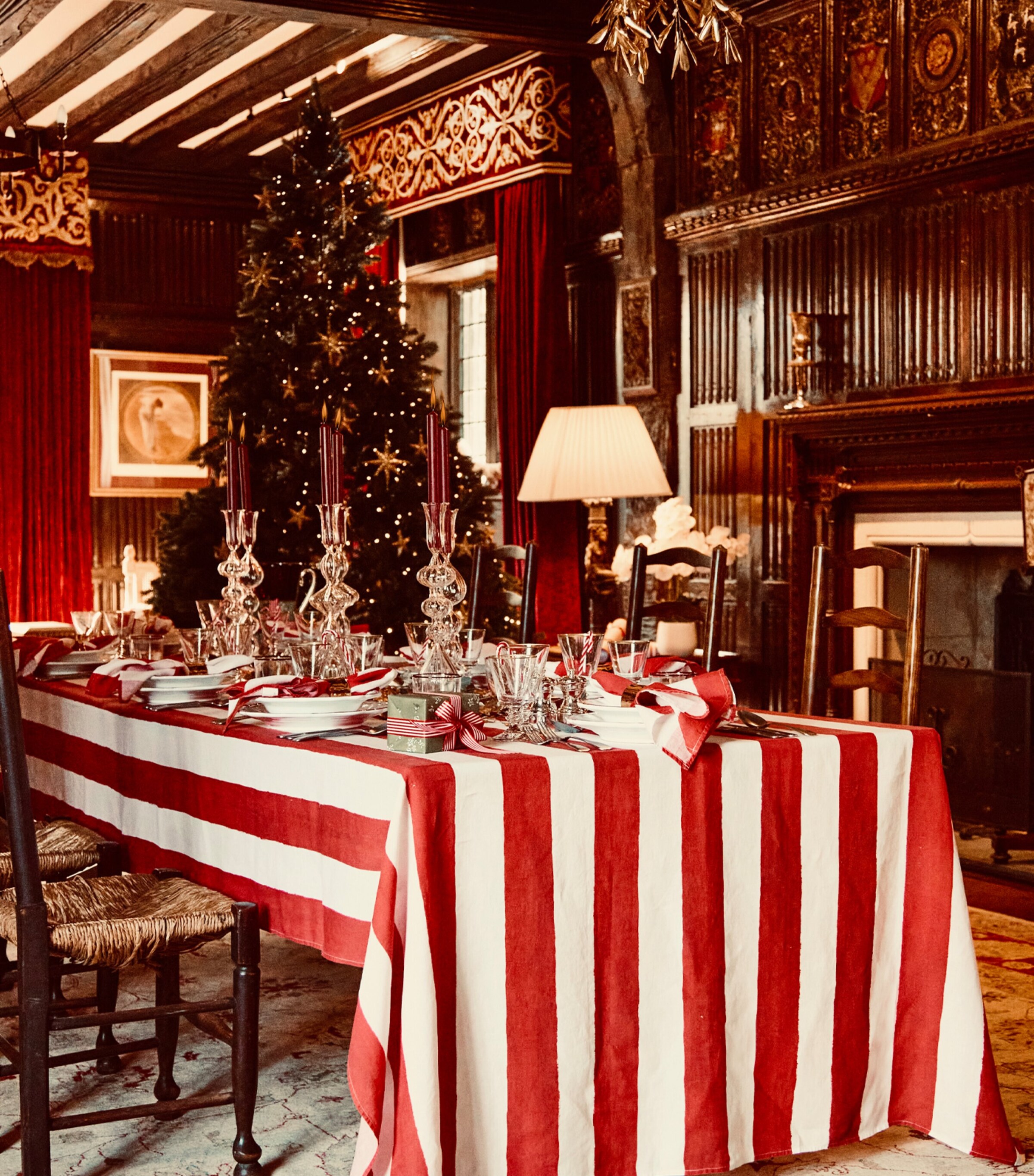 Linen Stripe Tablecloth (165cm x 380cm) RED Image 7