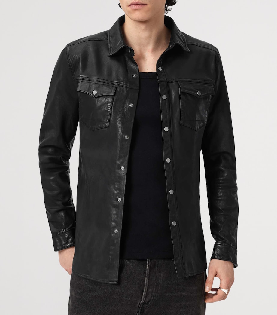 AllSaints Mens Leather Irwin Shirt Black Image 3