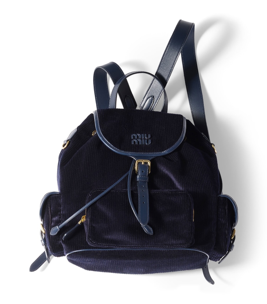 Large Corduroy Leather-Trim Backpack F0124 Image 1