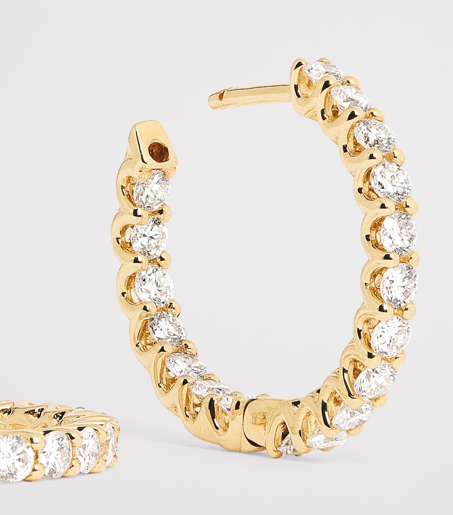 Medium Yellow Gold and Diamond Hoop Earrings (1.25ctw) YELLOW GOLD Image 6