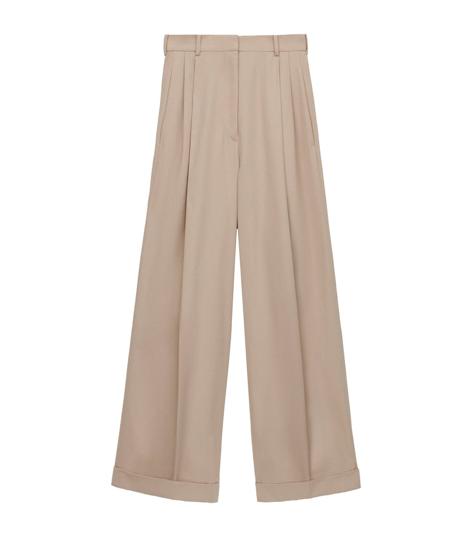 Cotton Wide-Leg Trousers BEIGE Image 1