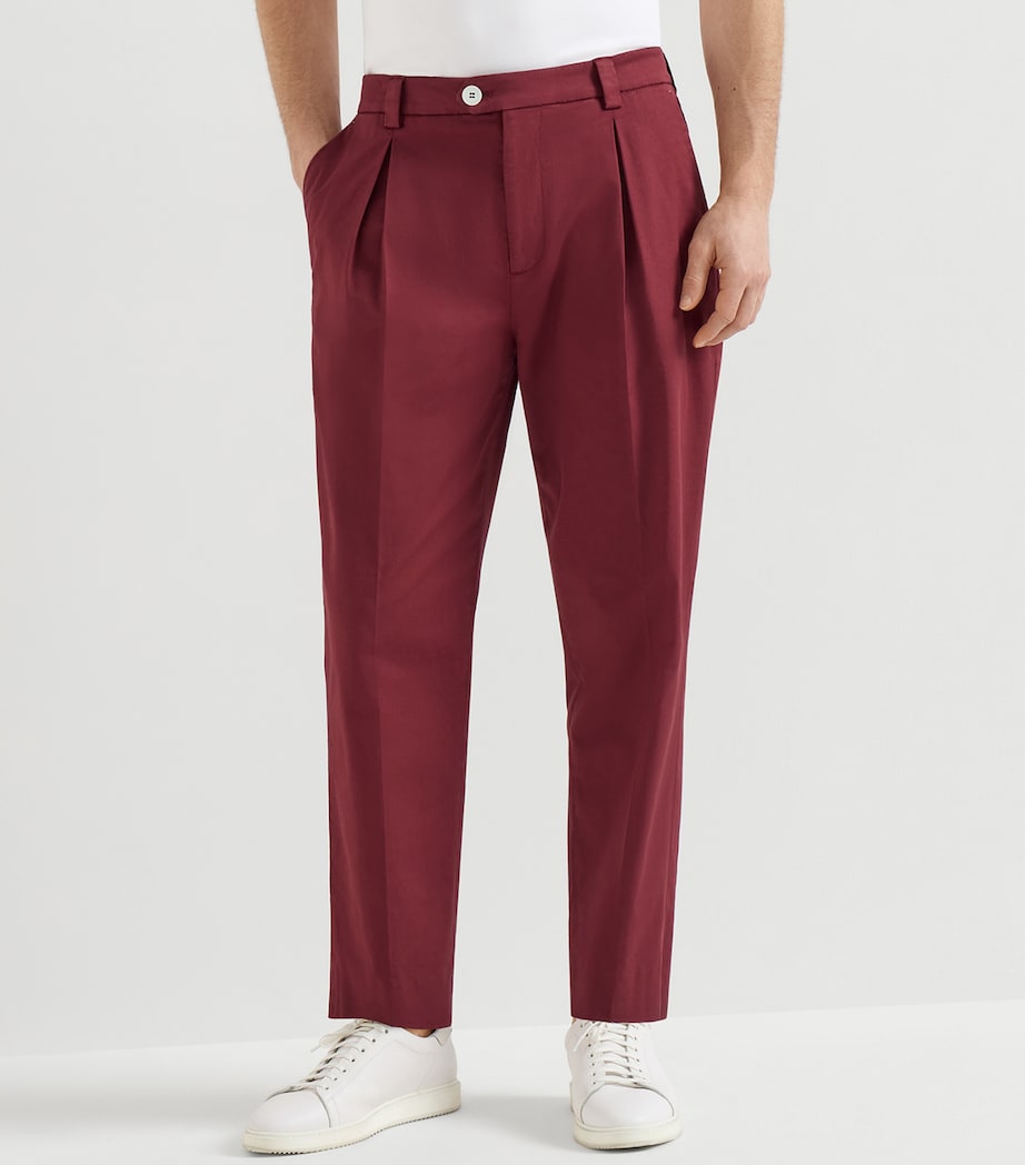 Brunello Cucinelli Mens Stretch-Cotton Pleated Trousers Image 2