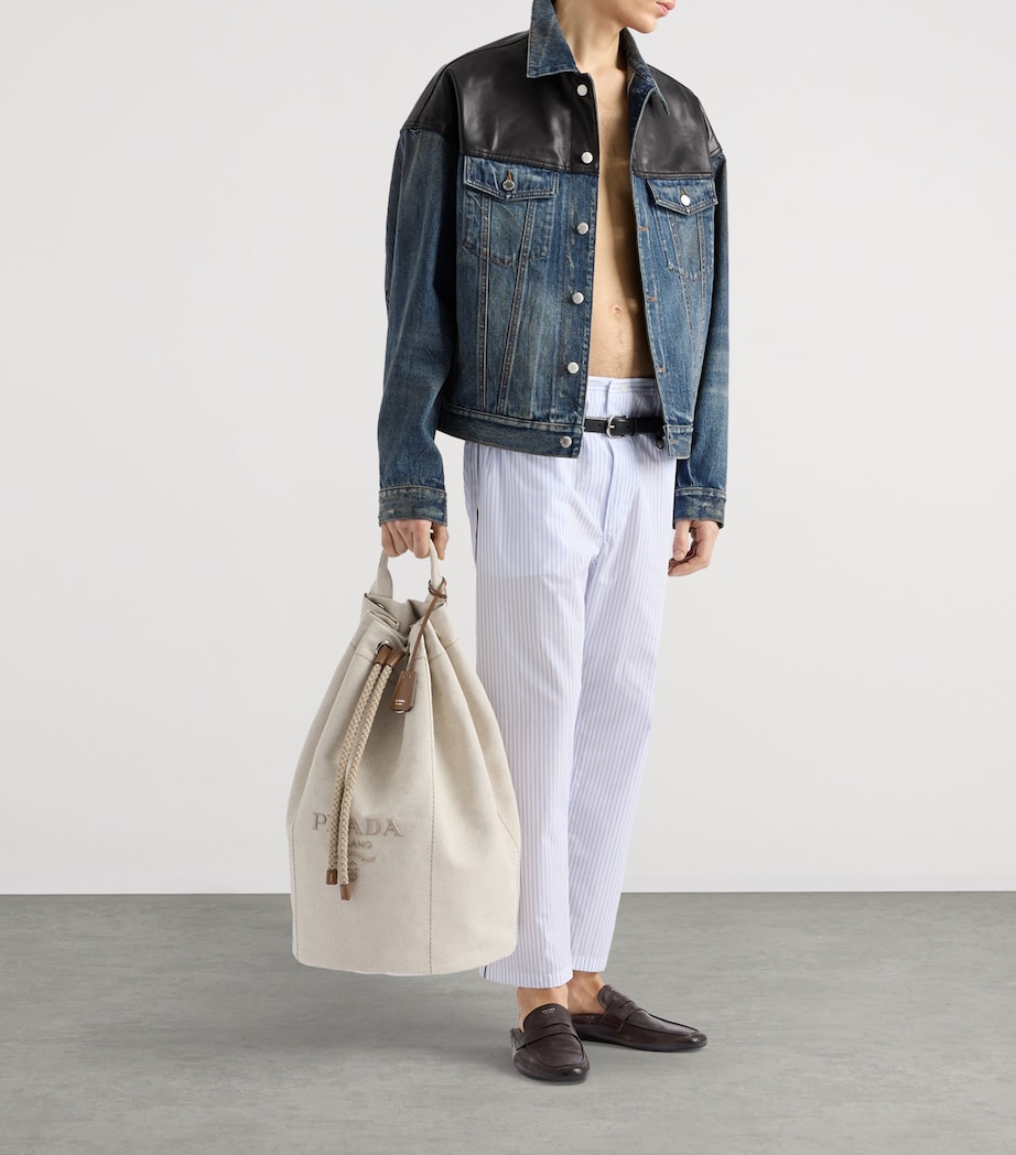 Prada Mens Leather-Detail Denim Jacket Image 2