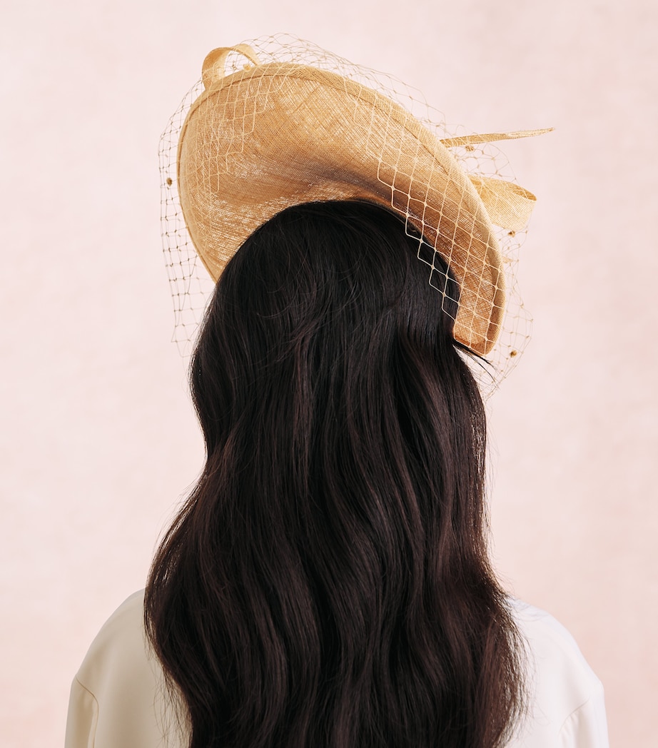 Rachel Trevor-Morgan Straw Leaf Disk and Veil Fascinator Gold Image 4