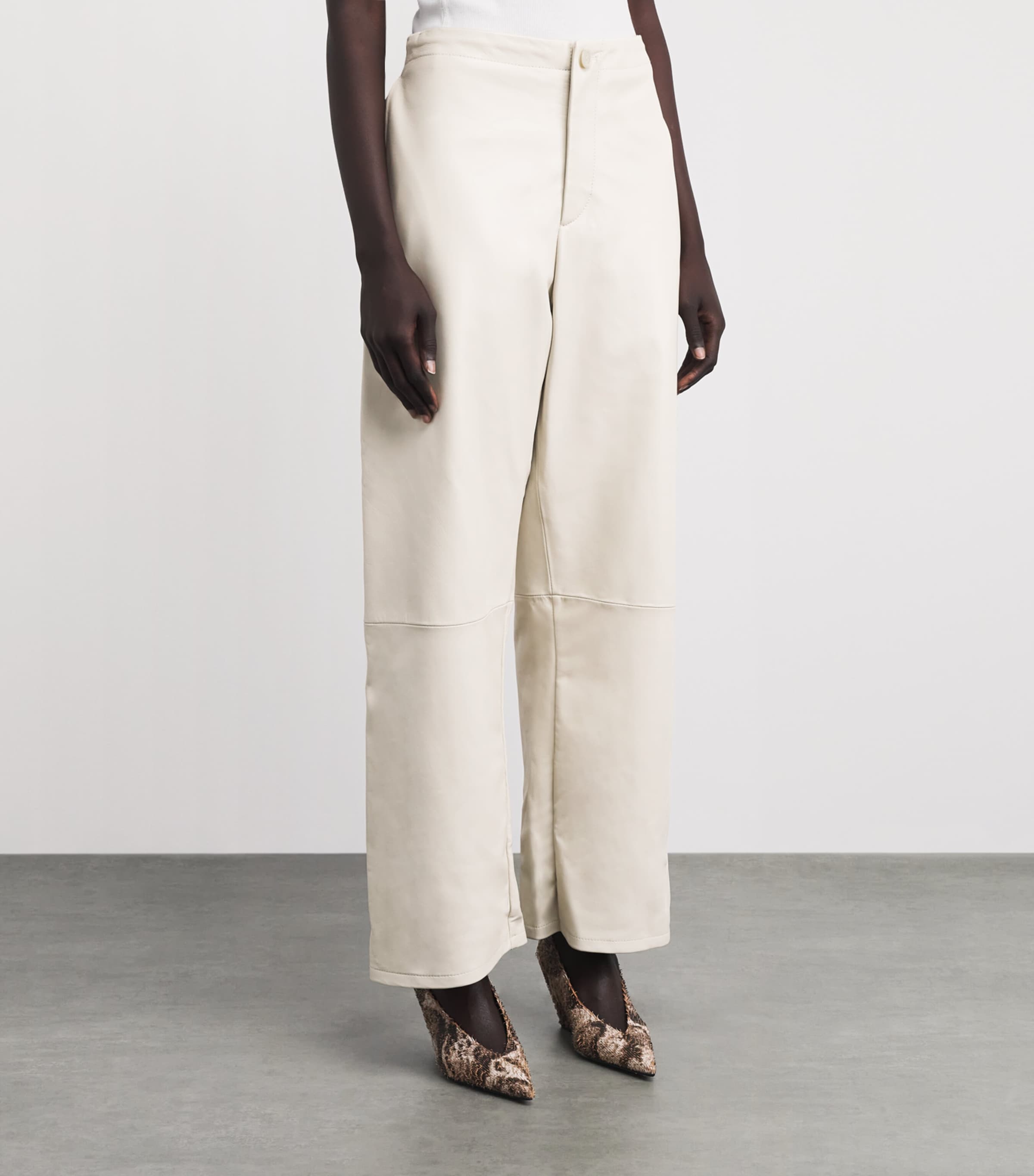 Lauren Manoogian Womens Nappa Leather Wide-Leg Trousers Ecru Image 4