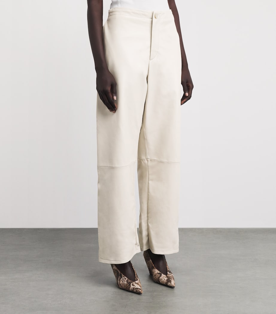 Lauren Manoogian Womens Nappa Leather Wide-Leg Trousers Ecru Image 4