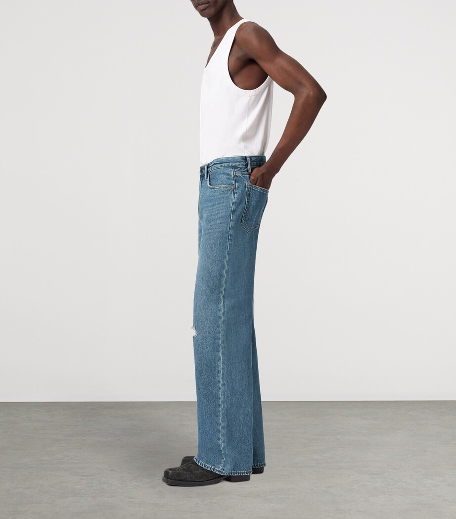 AllSaints Mens Distressed Lenny Straight Jeans Destroy Mid Indigo Image 6