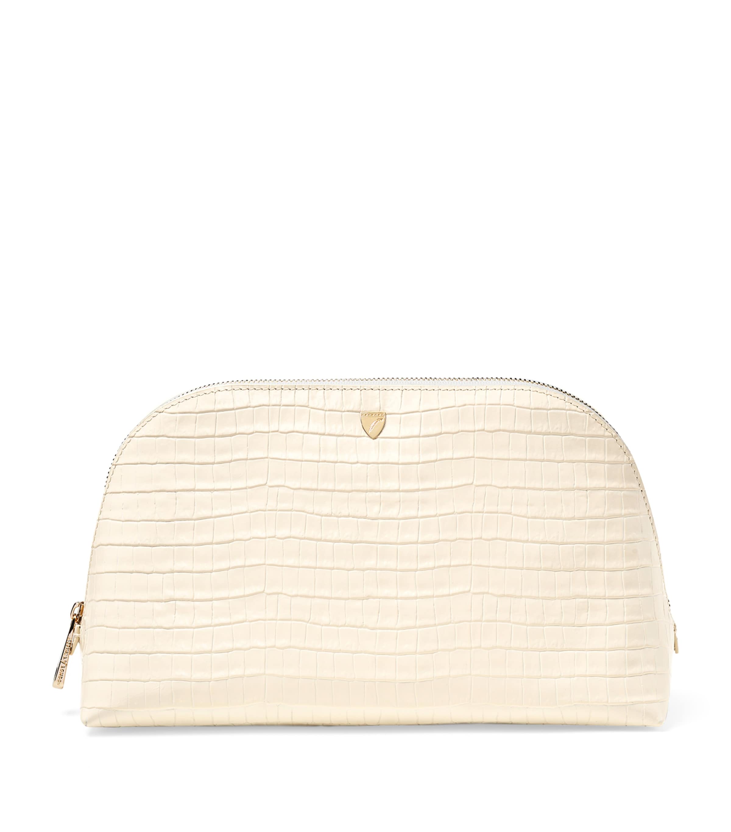 Aspinal Of London Croc-embossed Leather Classic Wash Bag In Neutral
