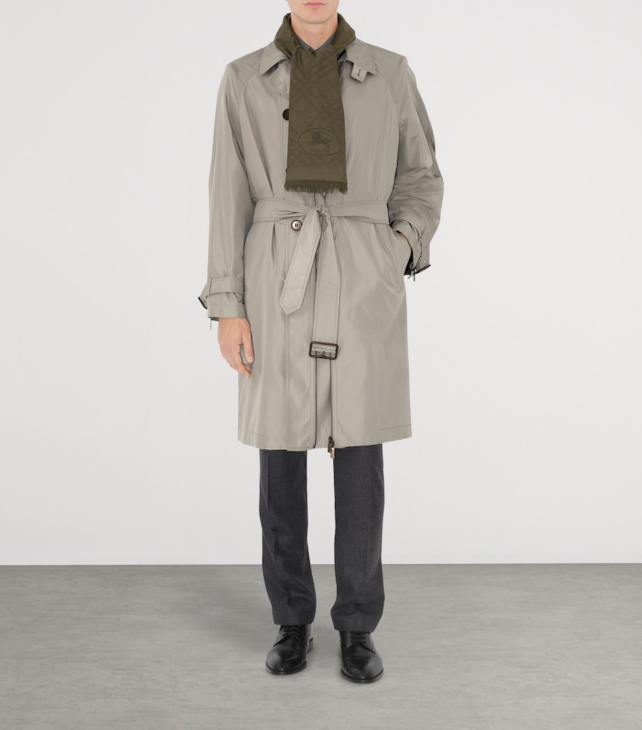 Wool-Silk Wide Check Scarf SWAMP GREEN Image 4