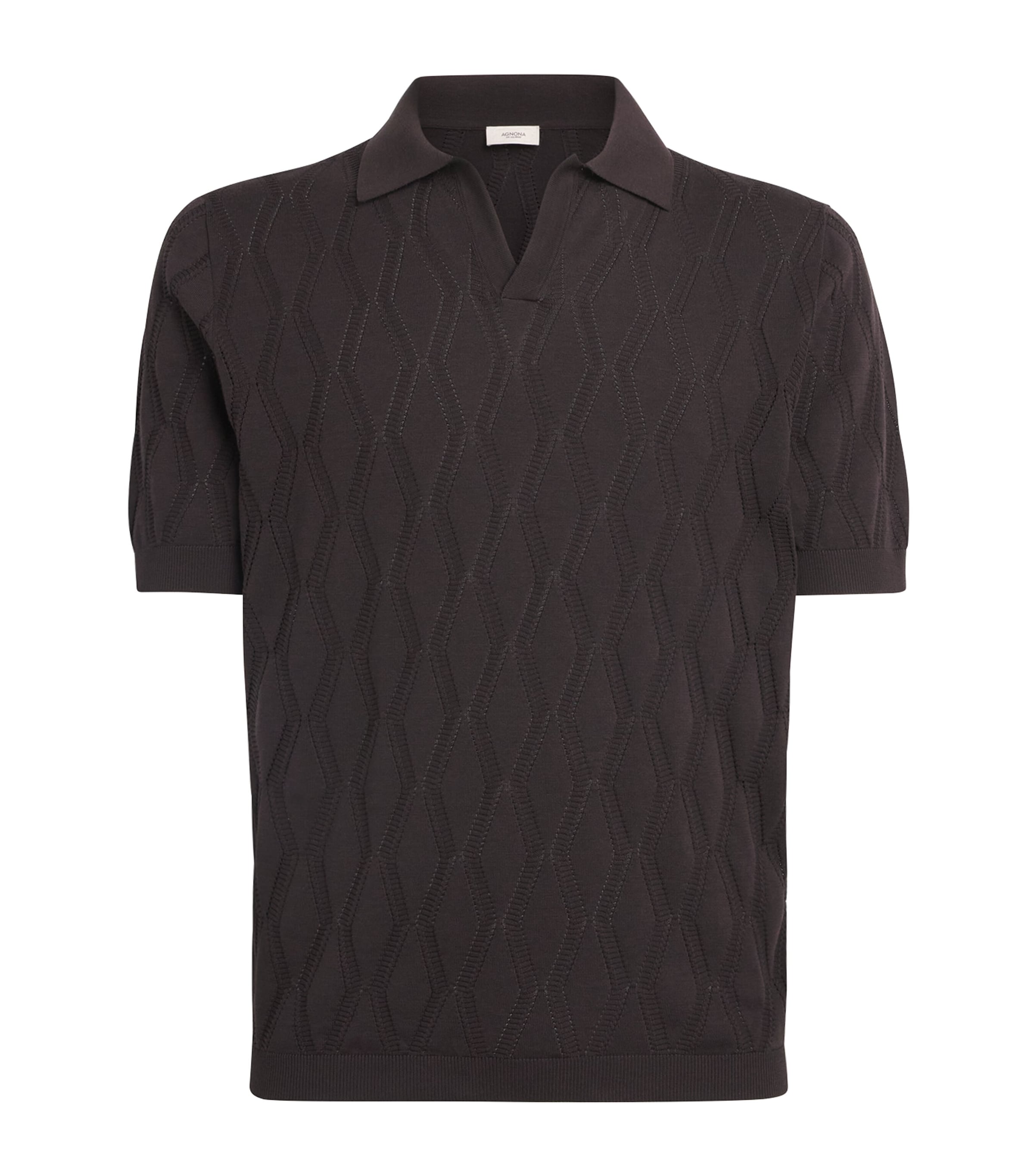 Agnona Mens Cotton-Silk Knitted Polo Shirt Brown Chocolate Image 1