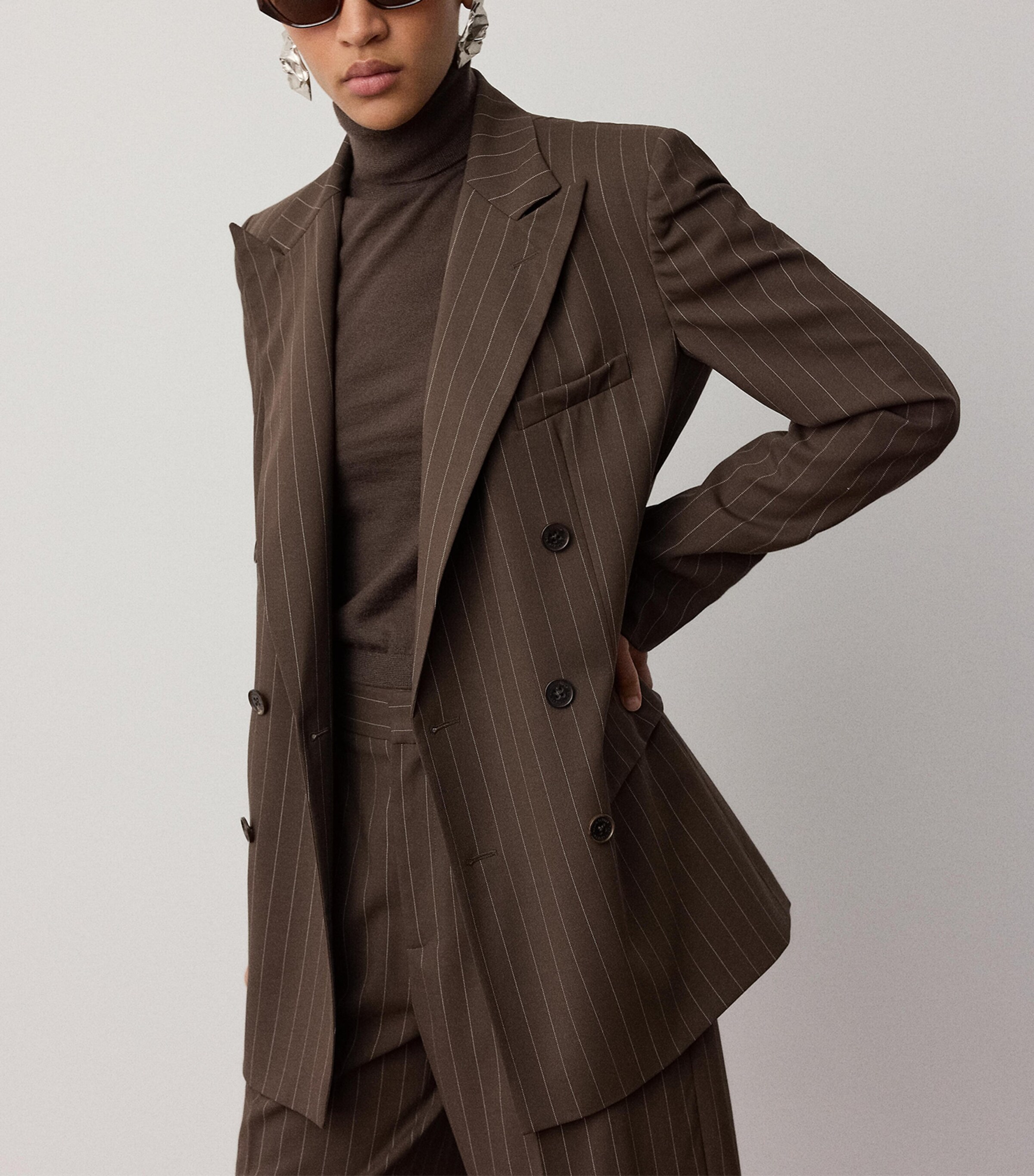 Ralph Lauren Collection Womens Wool Pinstripe Ramona Blazer Sycamore/cream Image 4