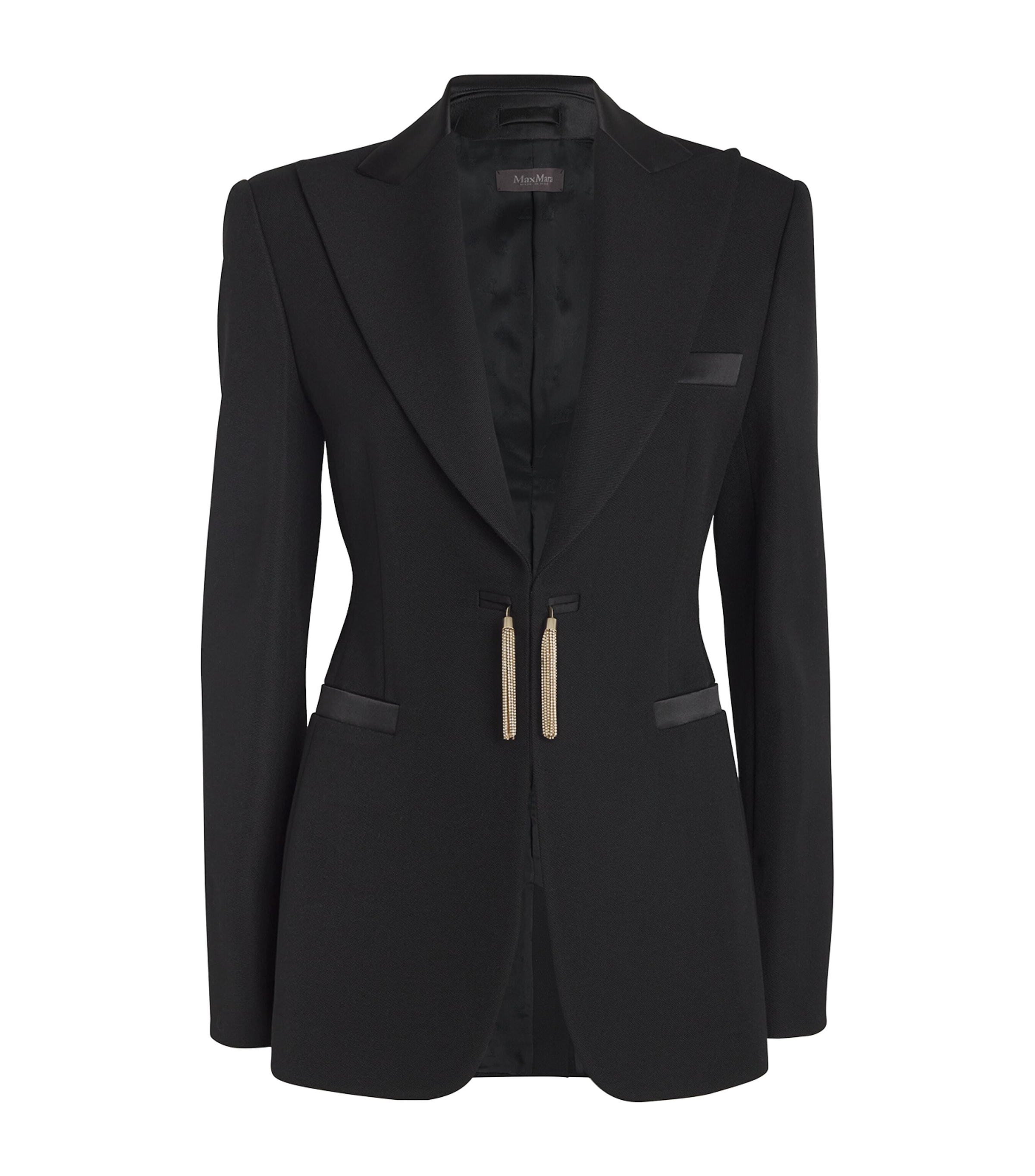 Max Mara Virgin Wool Tassel-fastened Blazer In Black