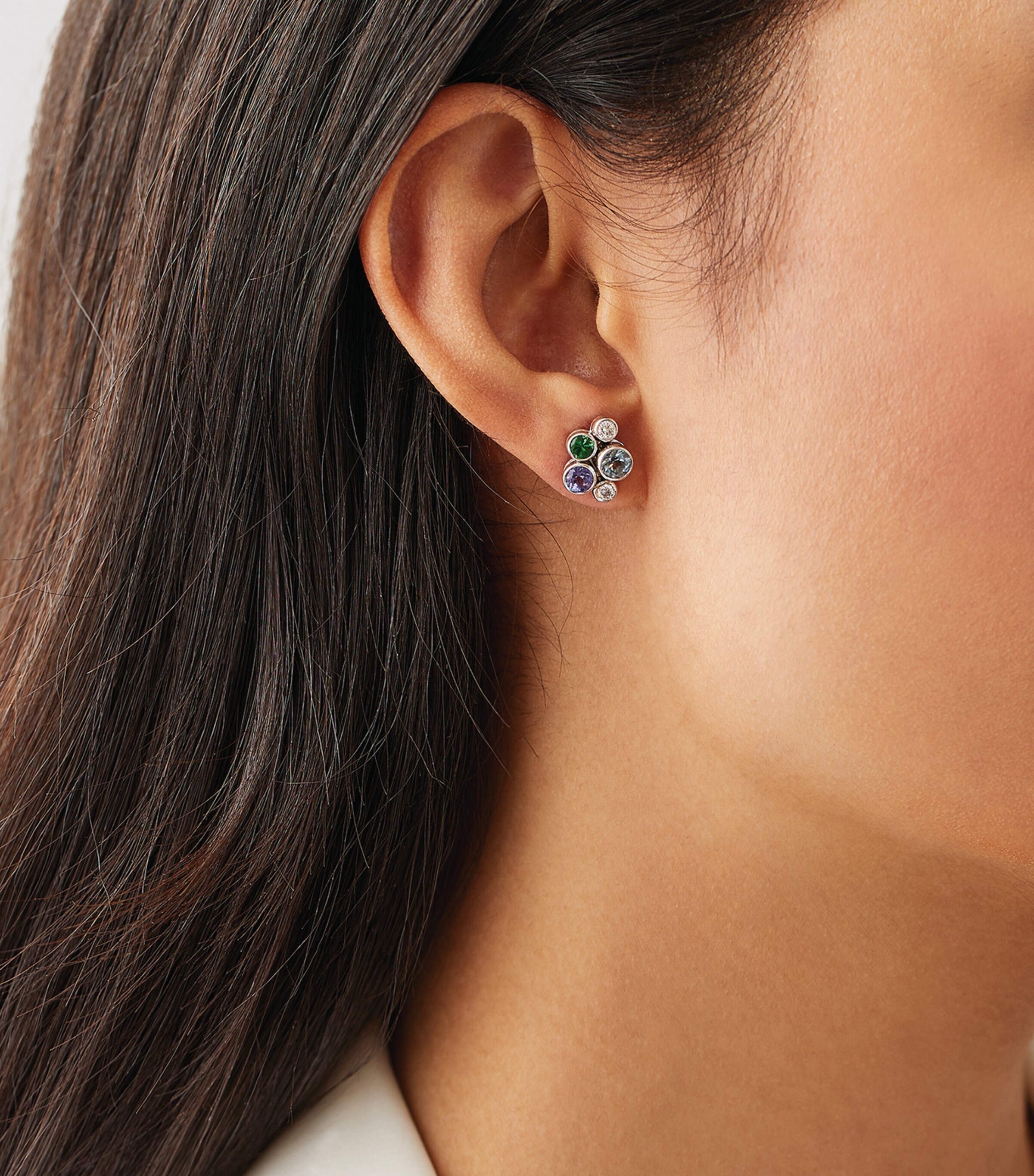 White Gold and Diamond Raindance Watercolour Cluster Stud Earrings SILVER Image 2